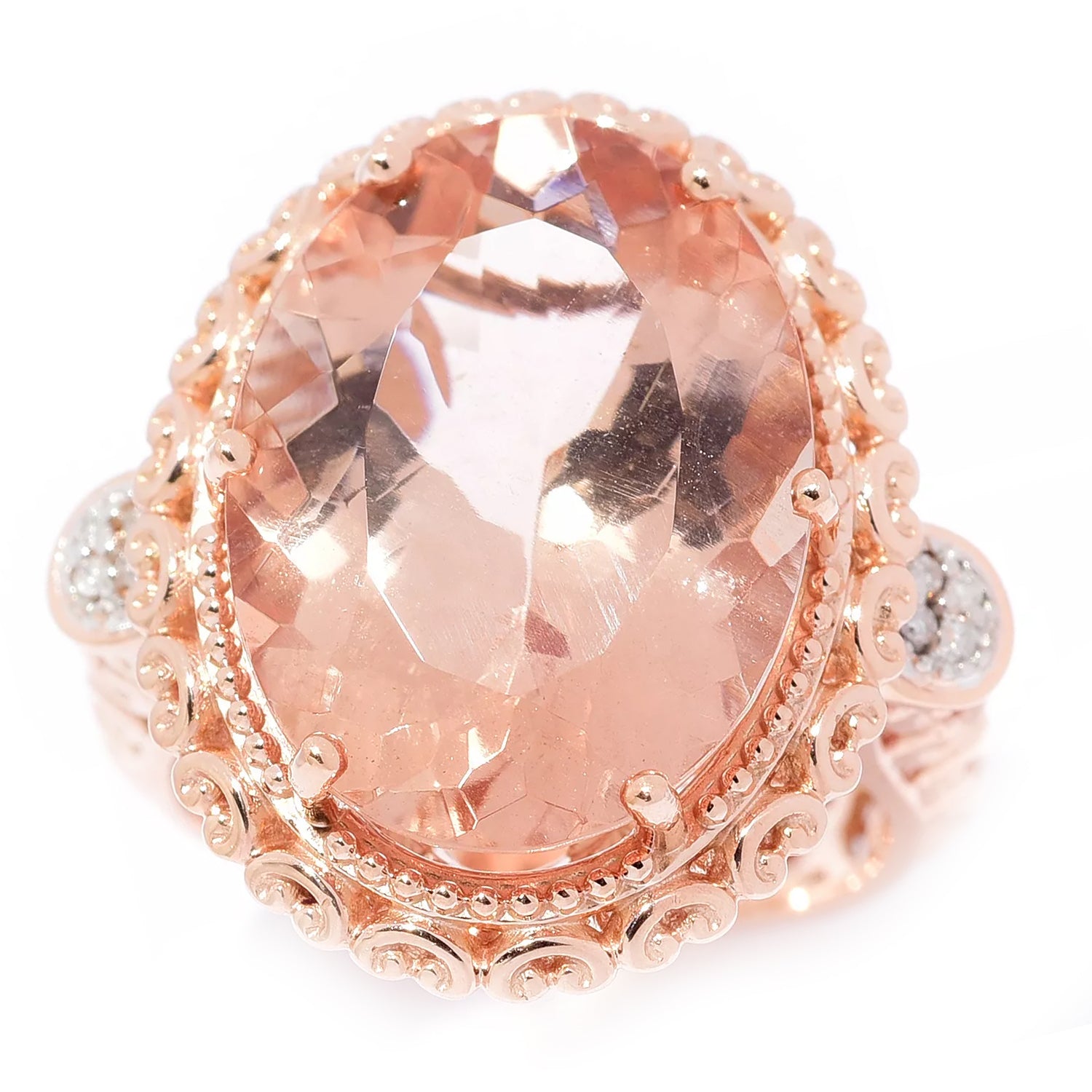 Gems en Vogue 14K Rose Gold 11.70ctw Peach Morganite and Diamond Ring