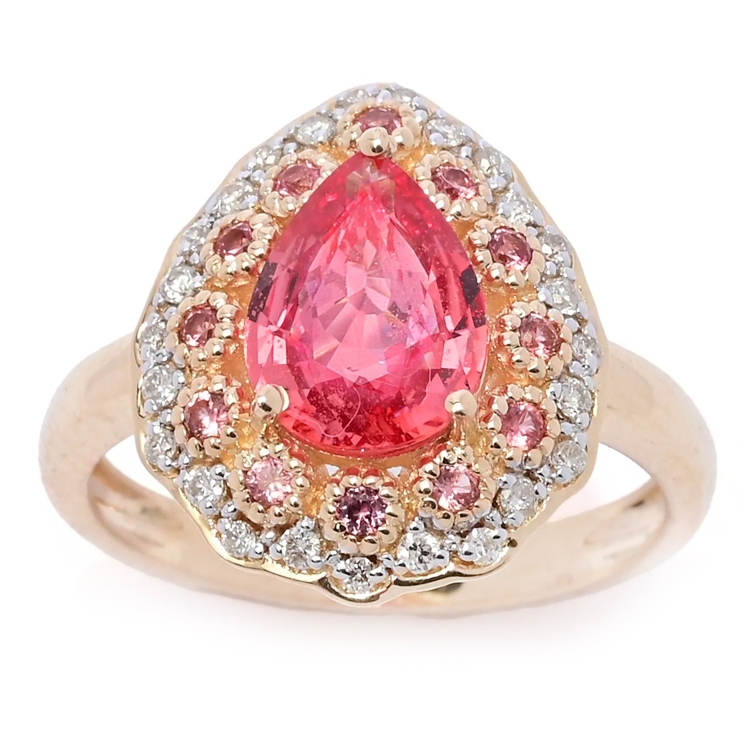 Gems en Vogue Luxe 14K Yellow Gold 2.25ctw Padparadscha Sapphire & Diamond Ring