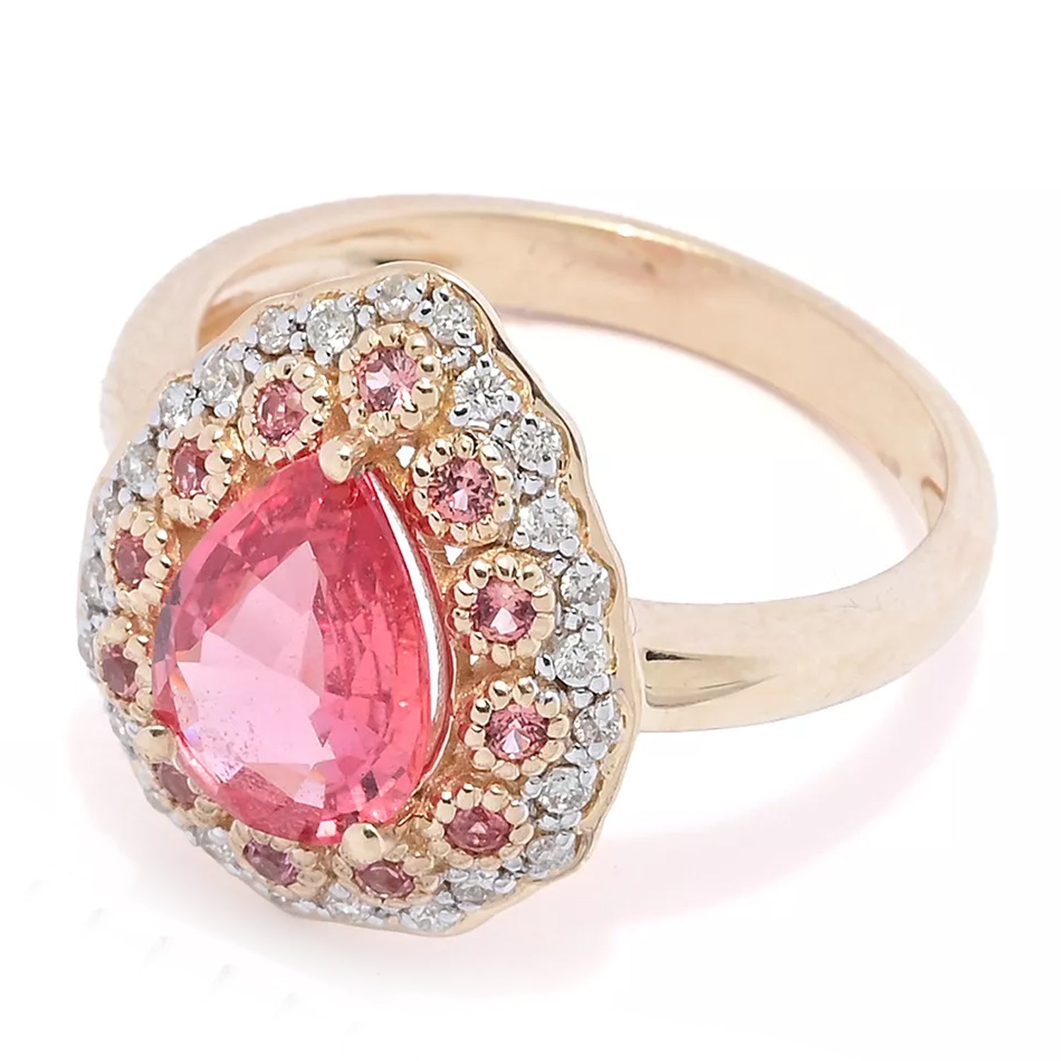 Gems en Vogue Luxe 14K Yellow Gold 2.25ctw Padparadscha Sapphire & Diamond Ring