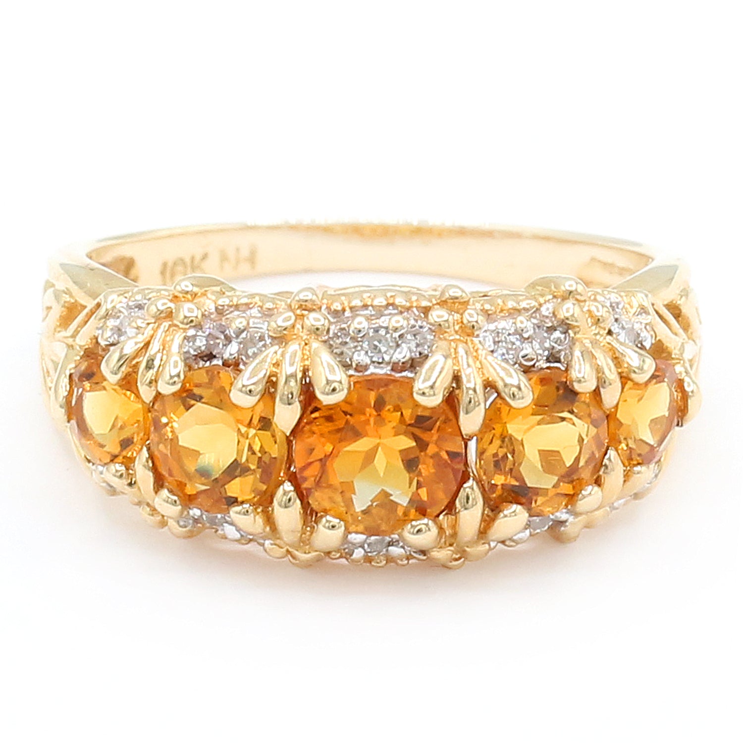 Gems en Vogue 10K Yellow Gold 1.60ctw Golden Citrine & Diamond Five Stone Ring