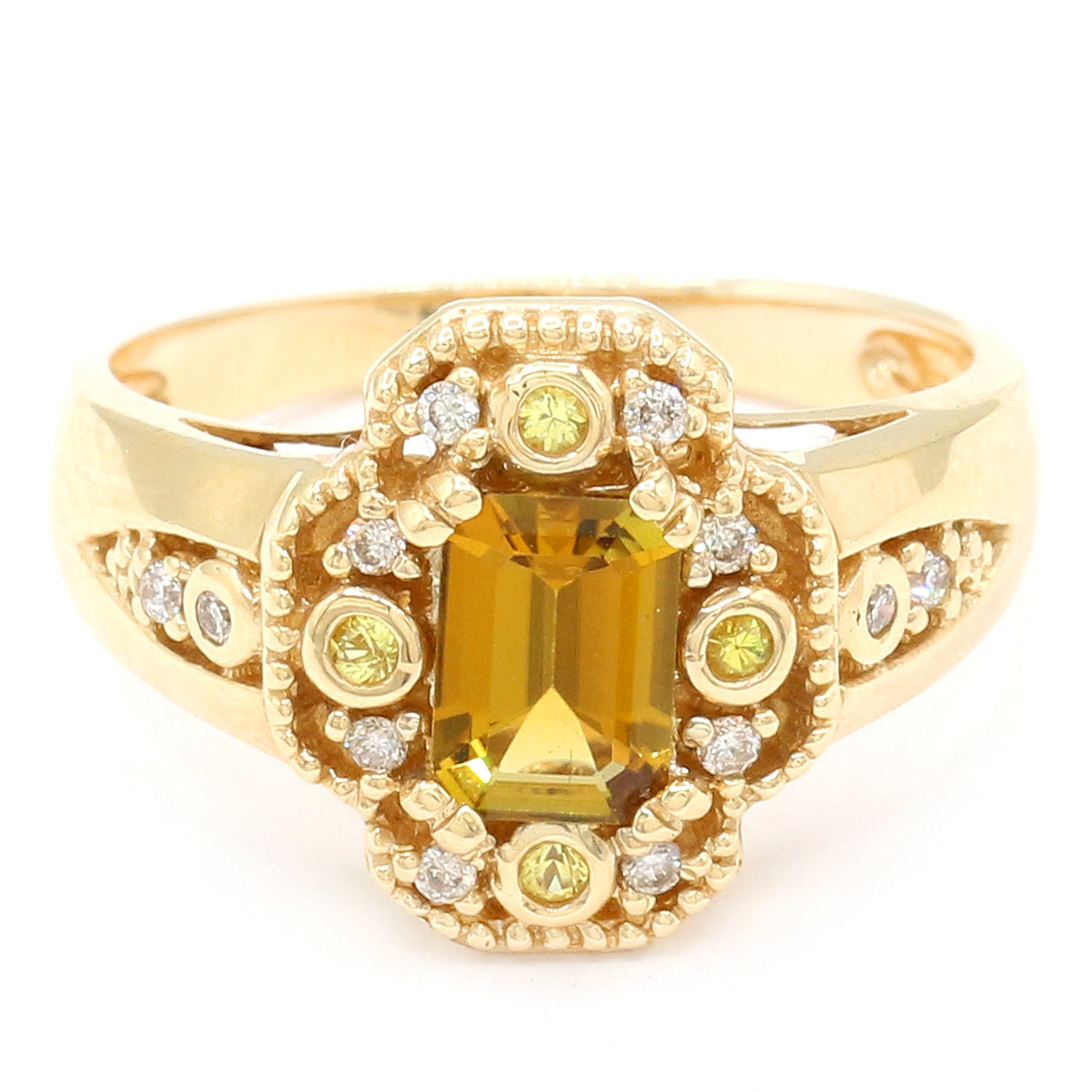 Golden Jewel 14K Yellow Gold 1.34ctw Savannah Tourmaline, Yellow Sapphire & Diamond Ring