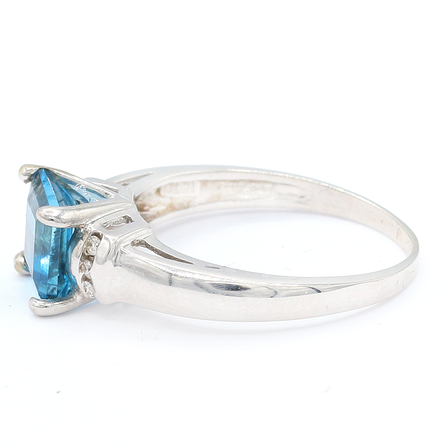 Golden Jewel 14K White Gold 1.71ctw Super Swiss Blue Topaz & Diamond Ring