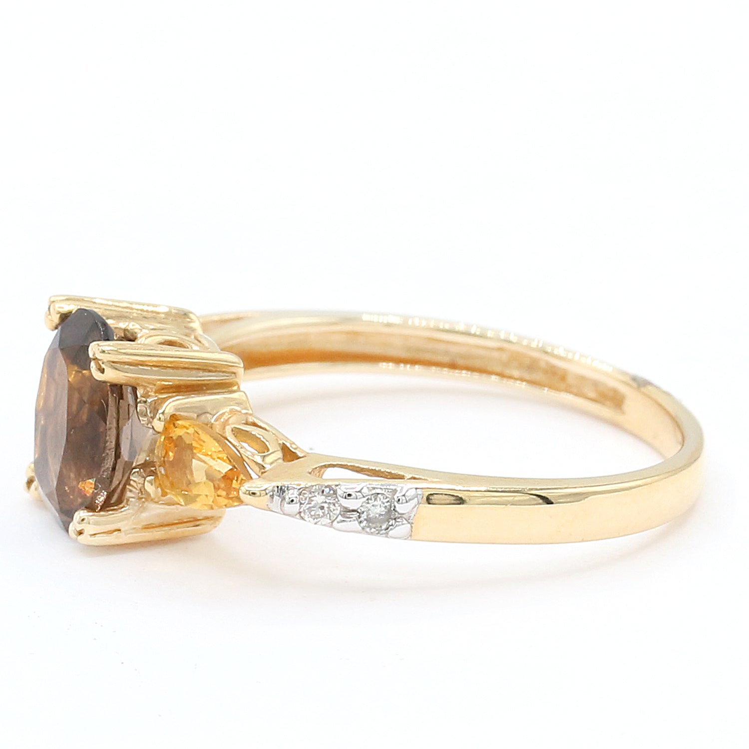 Gems en Vogue 14K Yellow Gold 1.69ctw Smoky Quartz, Golden Citrine & Diamond Ring