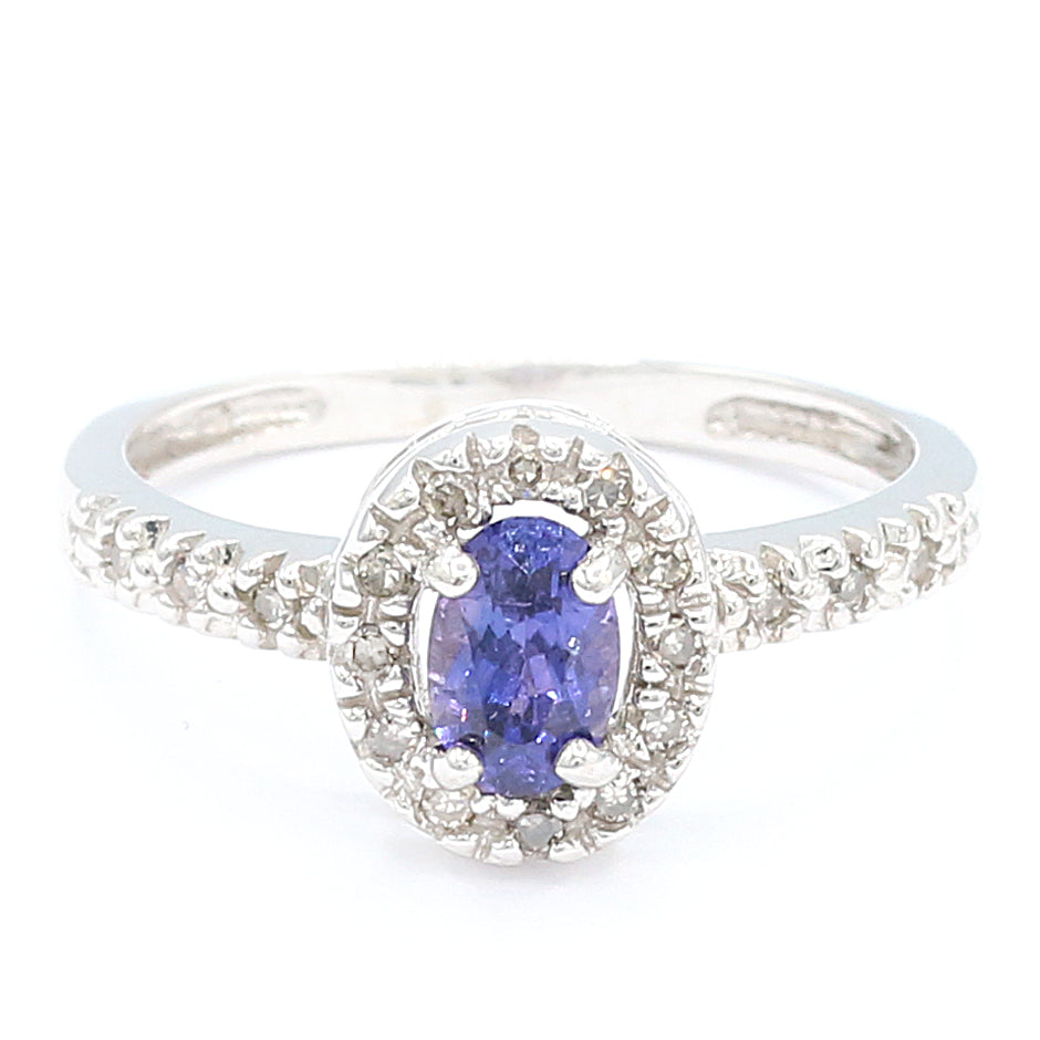 Golden Jewel 14K White Gold 0.88ctw Violet Sapphire & Diamond Halo Ring