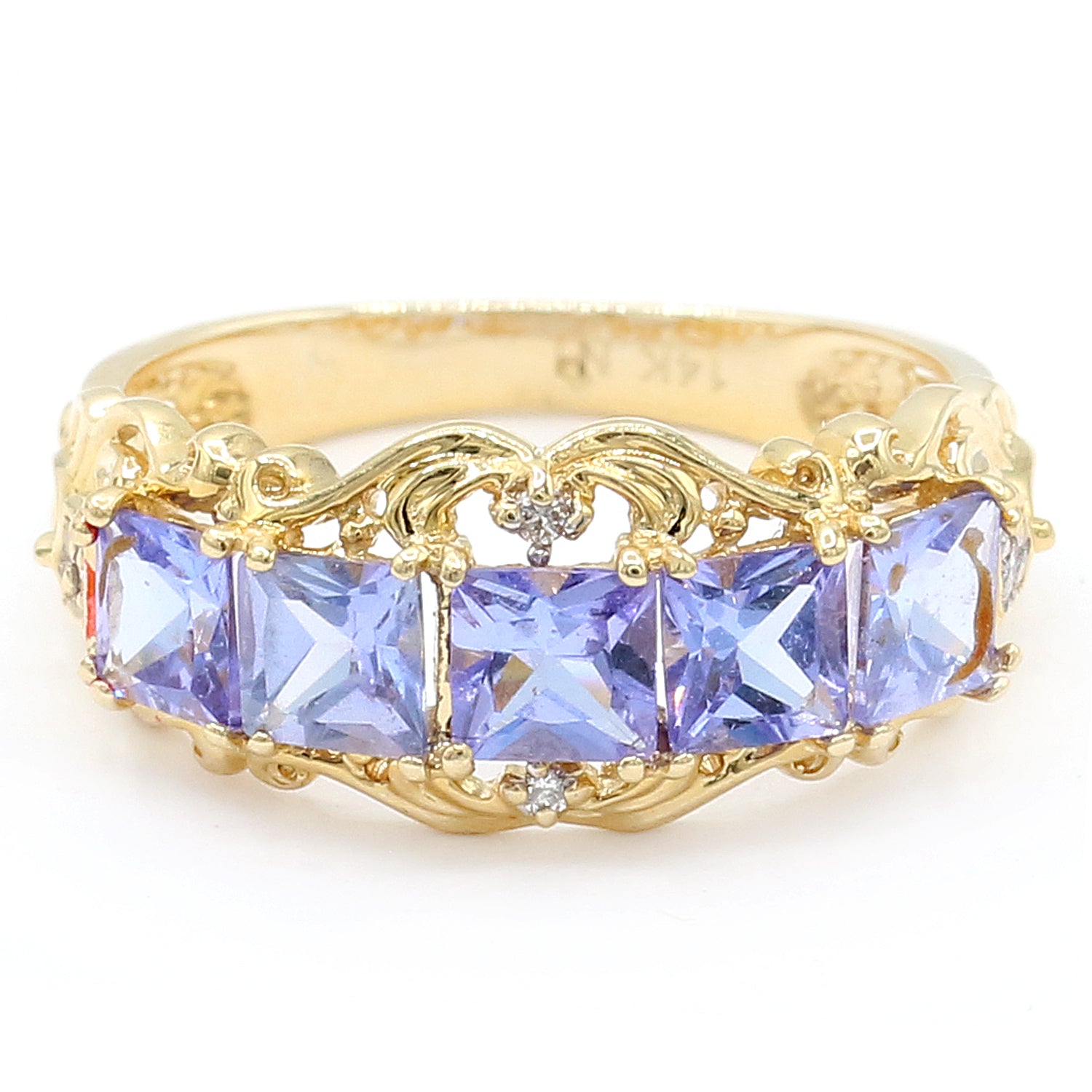 Gems en Vogue 14K Yellow Gold 1.76ctw Tanzanite & Diamond Five Stone Ring
