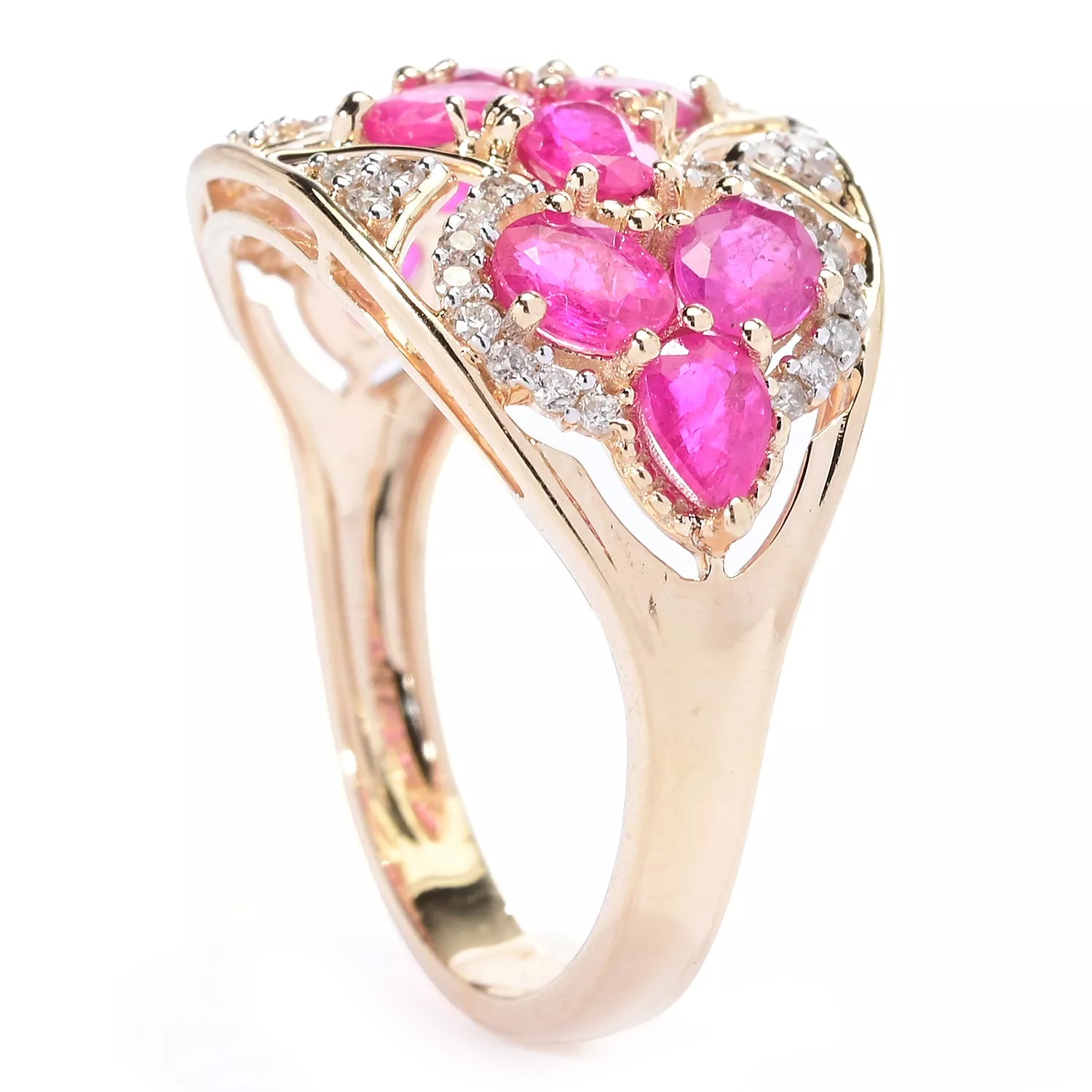 Gems en Vogue 14K Rose Gold 2.46ctw Oval & Pear Shape Ruby & Diamond Ring