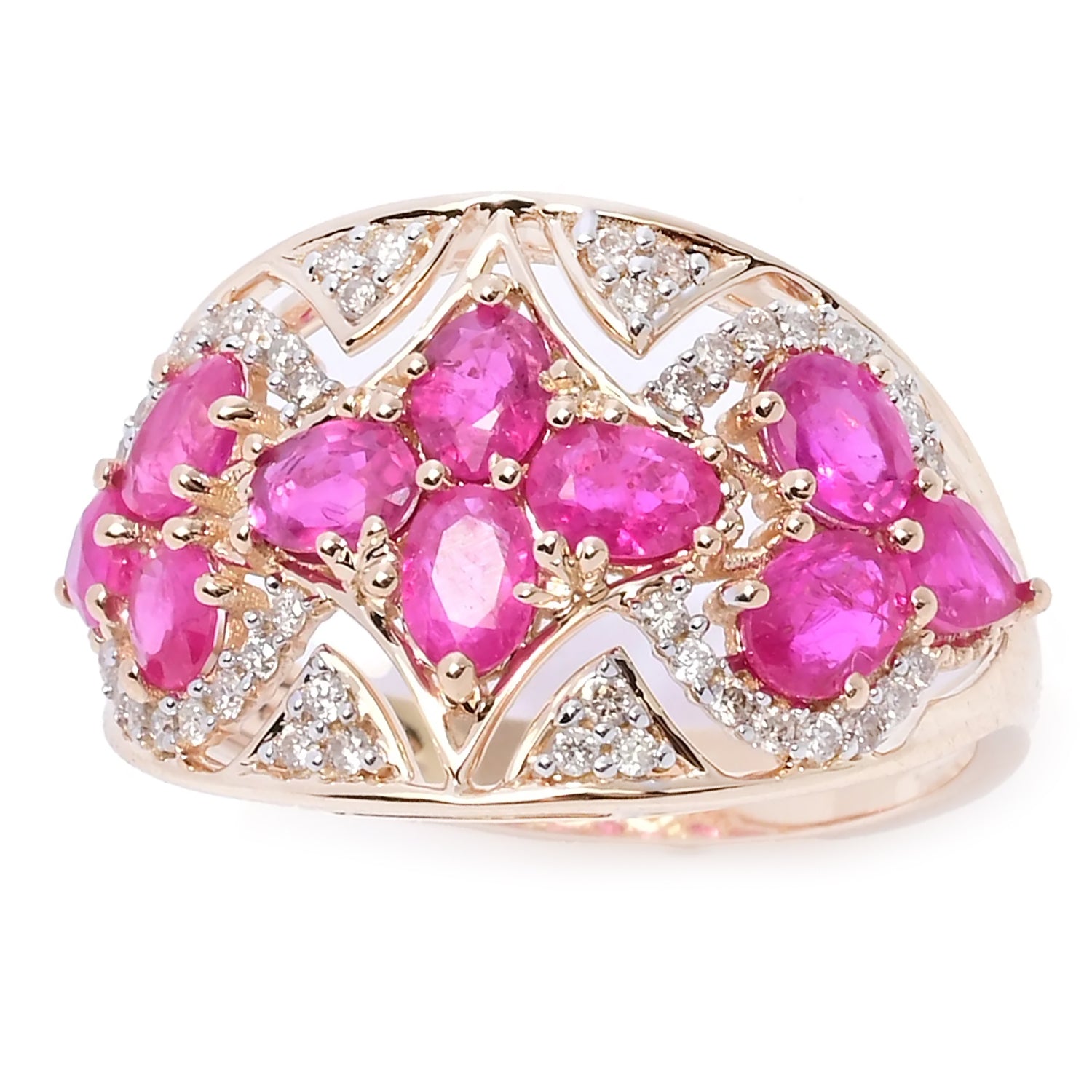 Gems en Vogue 14K Rose Gold 2.46ctw Oval & Pear Shape Ruby & Diamond Ring