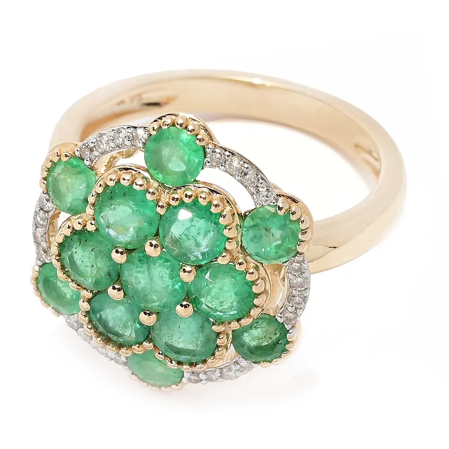 Gems en Vogue 14K Yellow Gold 2.10ctw Grizzly Emerald & Diamond Ring