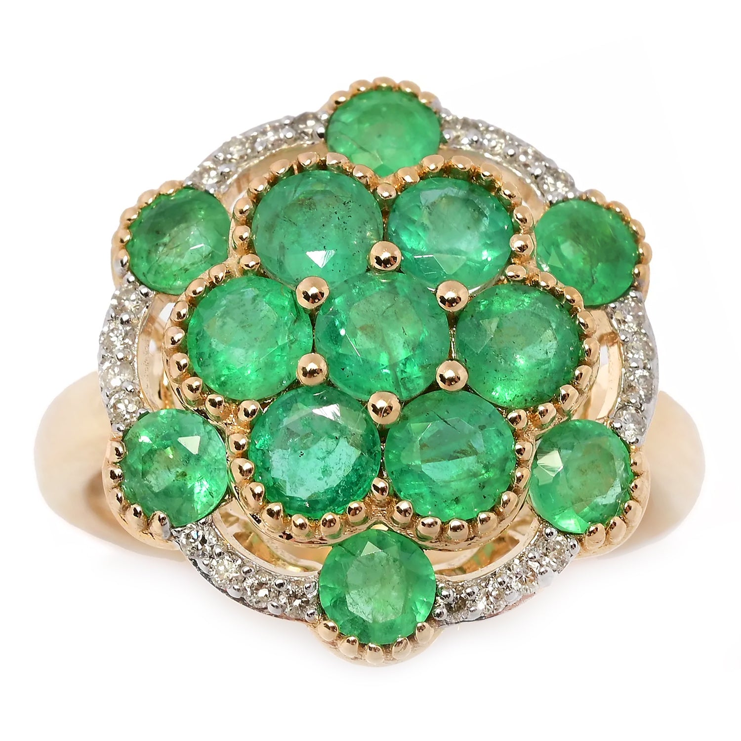 Gems en Vogue 14K Yellow Gold 2.10ctw Grizzly Emerald & Diamond Ring