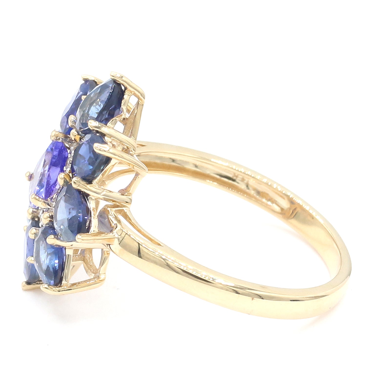 Gems en Vogue Luxe Collection 14K Yellow Gold 3.70ctw Tanzanite, Burmese Blue Sapphire & Diamond Ring