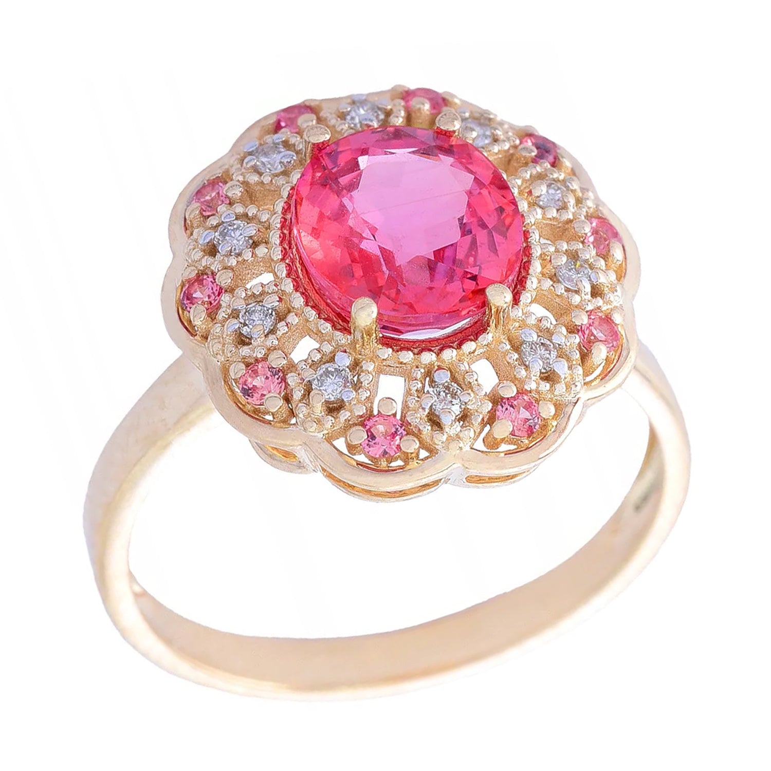 Gems en Vogue Luxe 14K Yellow Gold 2.35ctw Padparadscha Sapphire & Diamond Ring