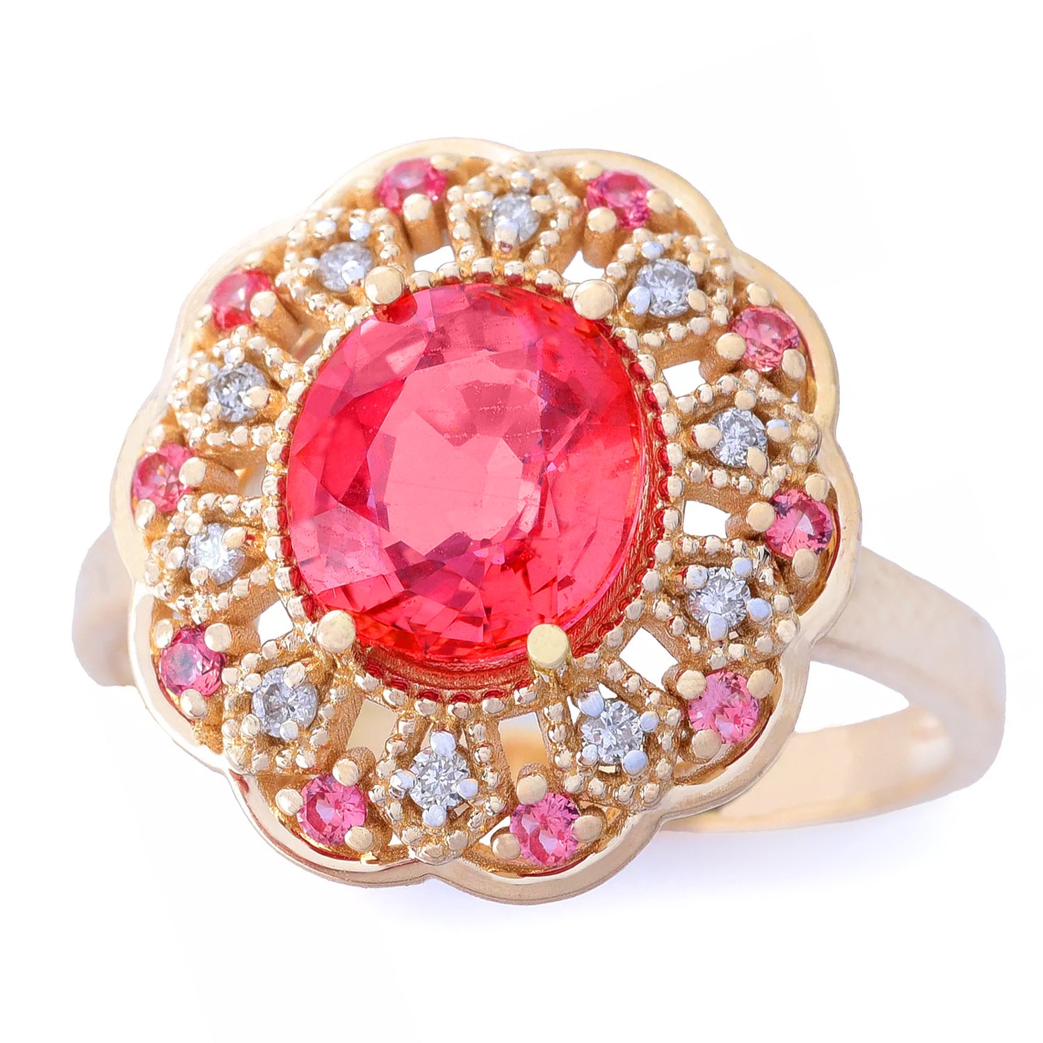 Gems en Vogue Luxe 14K Yellow Gold 2.35ctw Padparadscha Sapphire & Diamond Ring