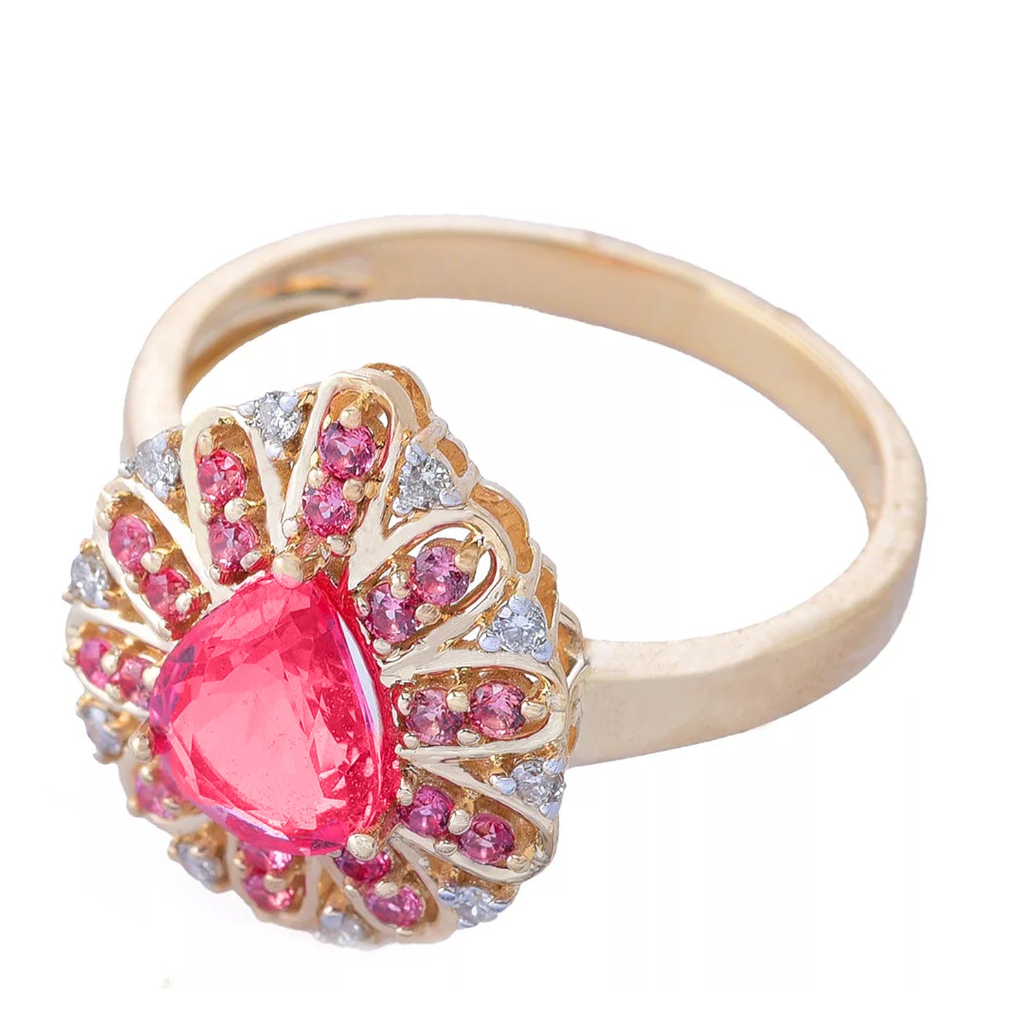 Gems en Vogue Luxe 14K Yellow Gold 1.70ctw Padparadscha Sapphire & Diamond Ring