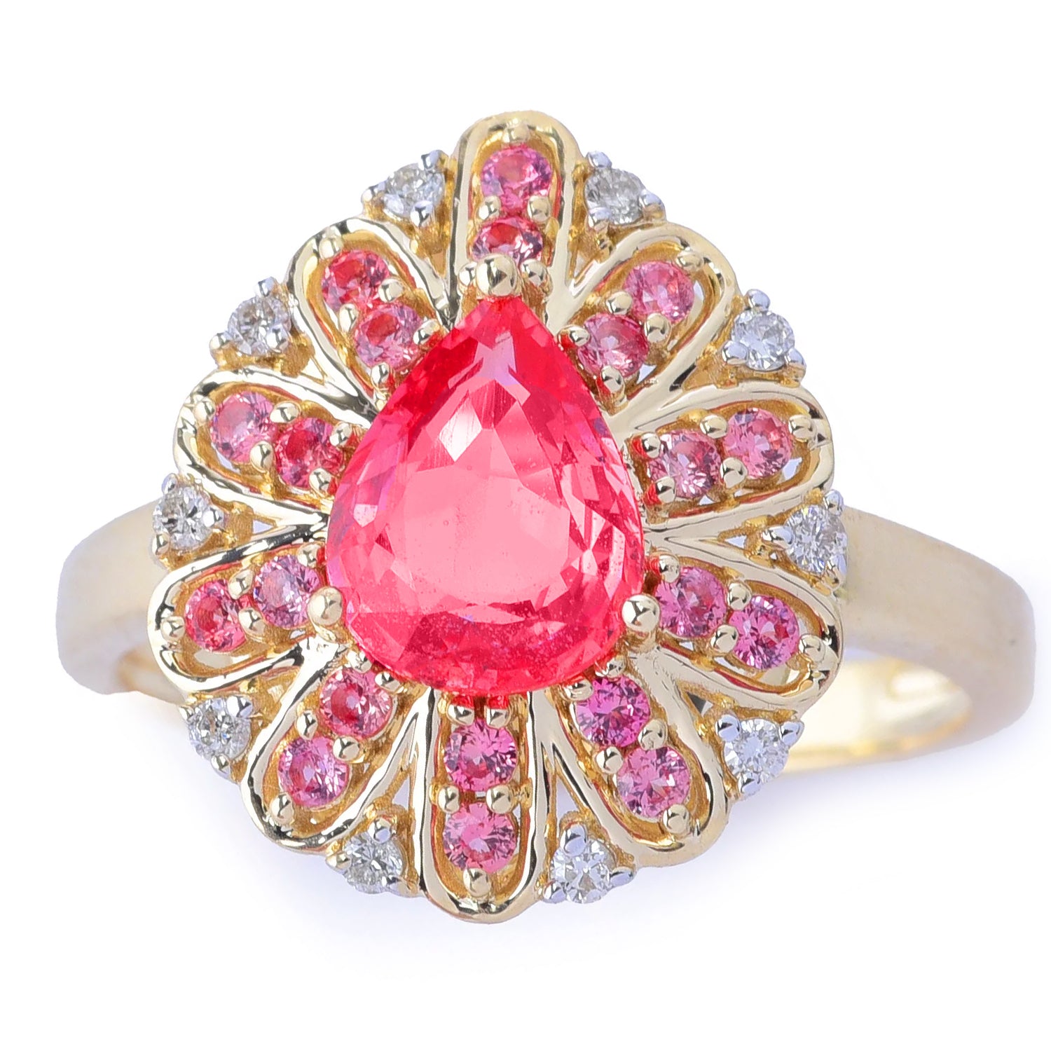 Gems en Vogue Luxe 14K Yellow Gold 1.70ctw Padparadscha Sapphire & Diamond Ring