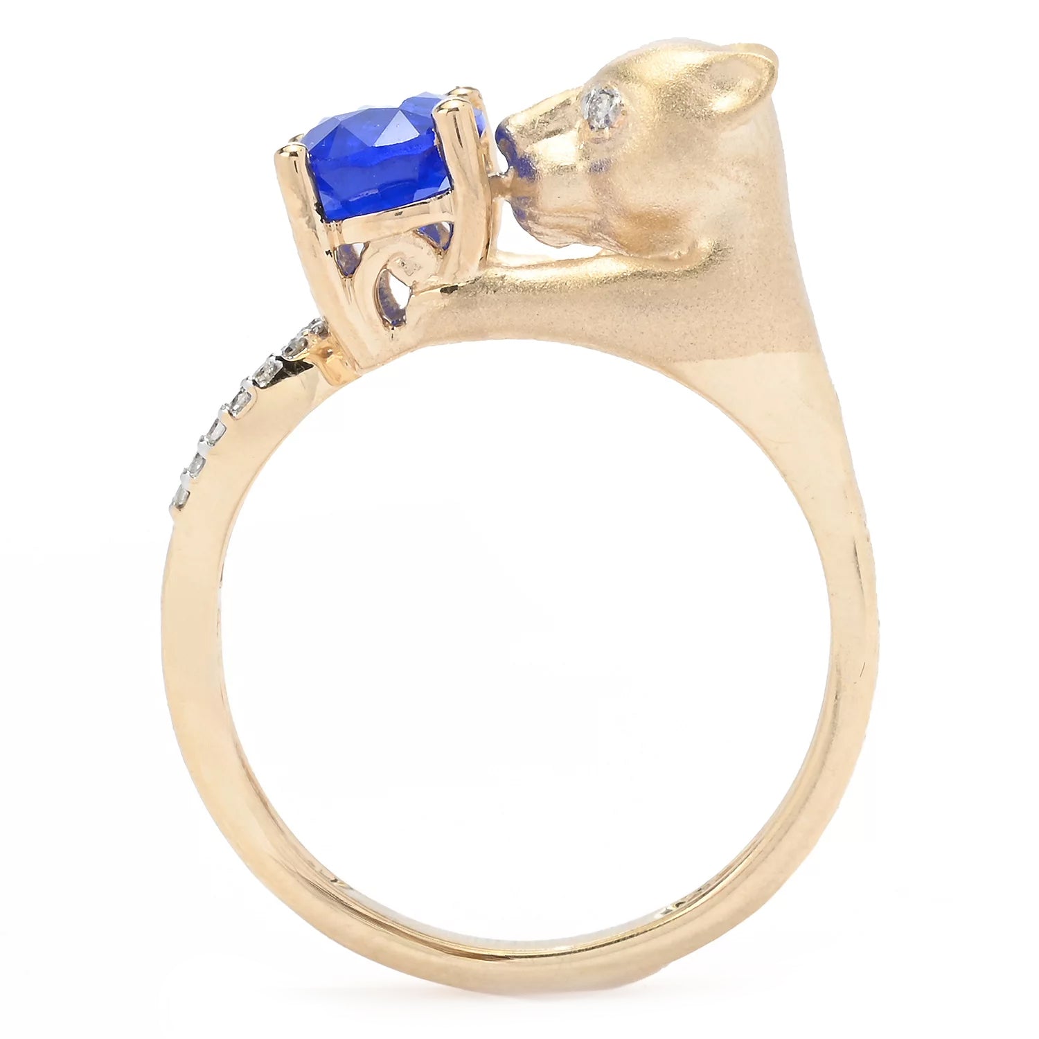 Gems en Vogue 14K Yellow Gold 1.57ctw Cobalt Blue Spinel & Diamond Panther Ring