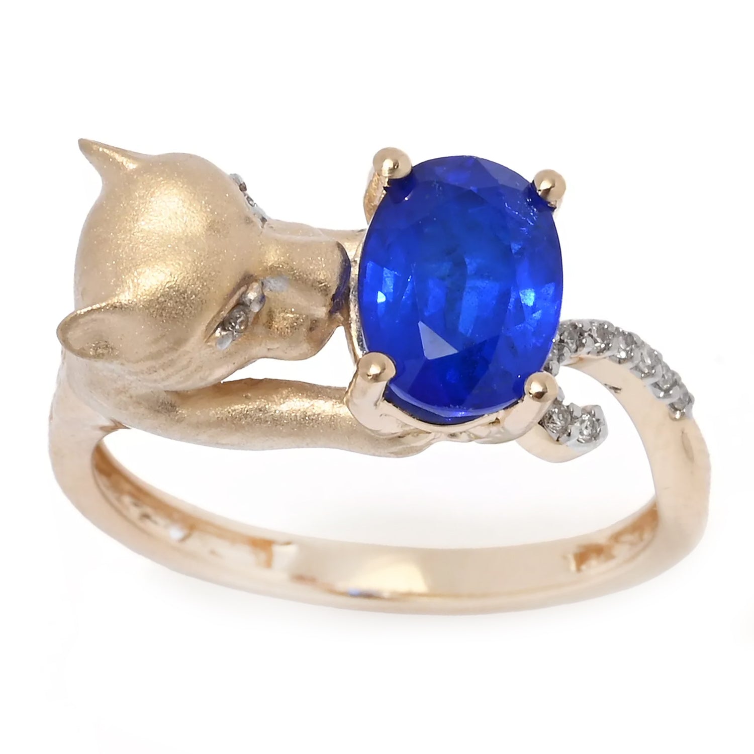 Gems en Vogue 14K Yellow Gold 1.57ctw Cobalt Blue Spinel & Diamond Panther Ring