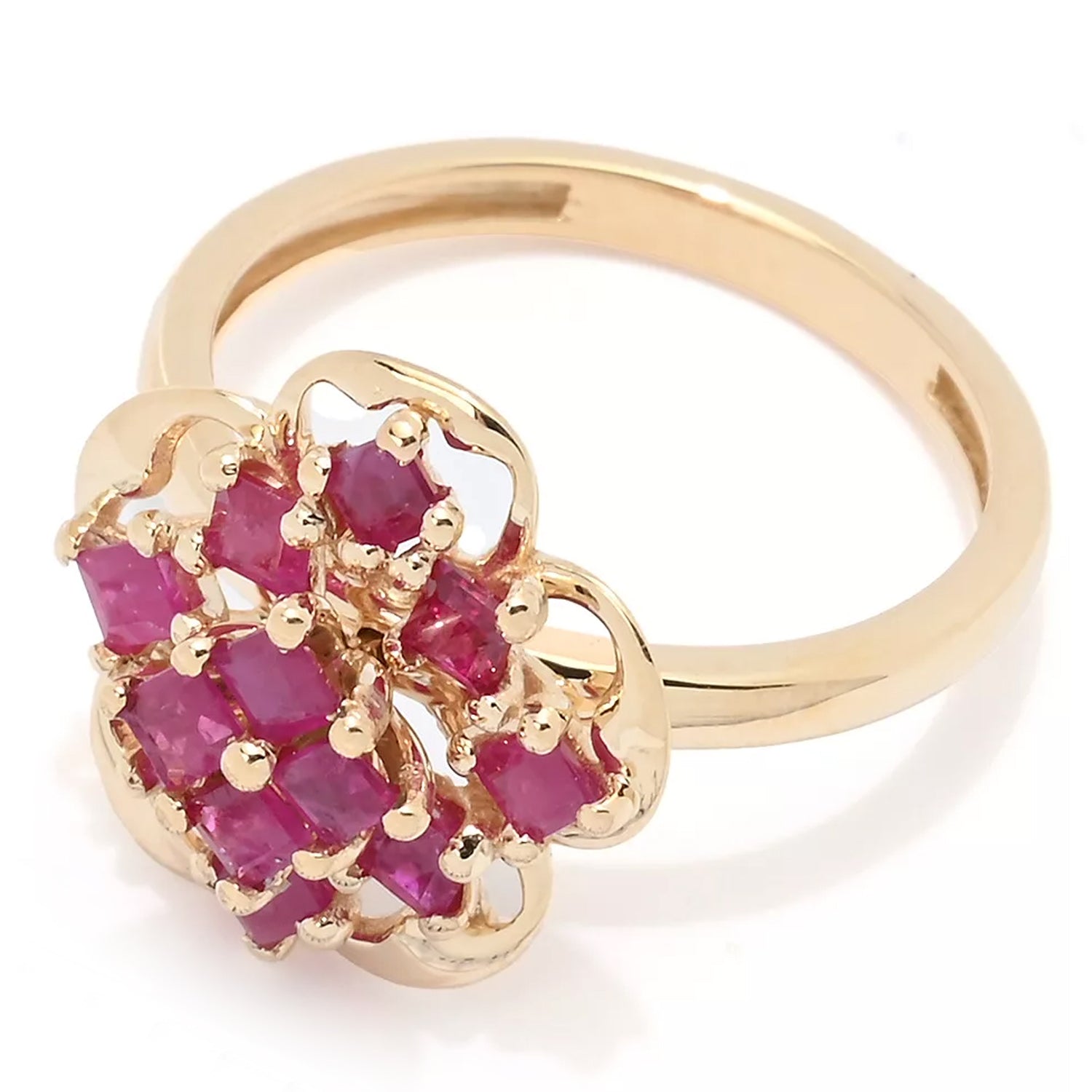 Gems en Vogue 14K Yellow Gold 1.22ctw Ruby Flower Ring