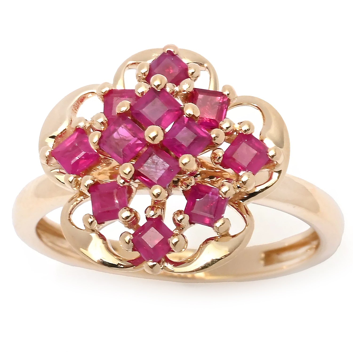 Gems en Vogue 14K Yellow Gold 1.22ctw Ruby Flower Ring