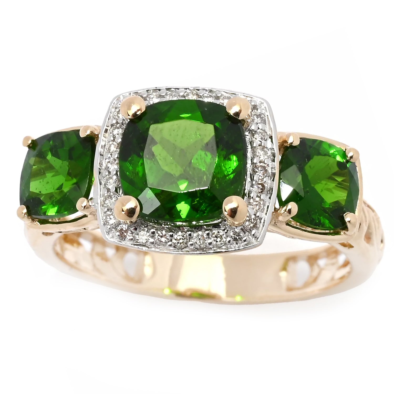 Gems en Vogue 14K Yellow Gold 2.78ctw Chrome Diopside & Diamond Ring