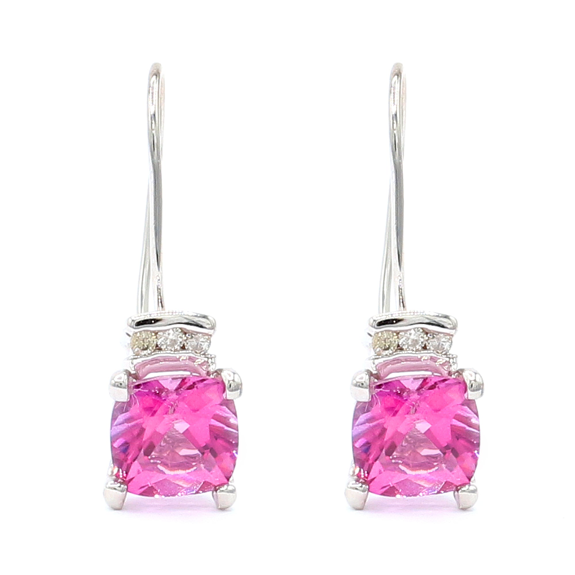 Golden Jewel 14K White Gold 2.56ctw Pink Topaz & Diamond Earrings