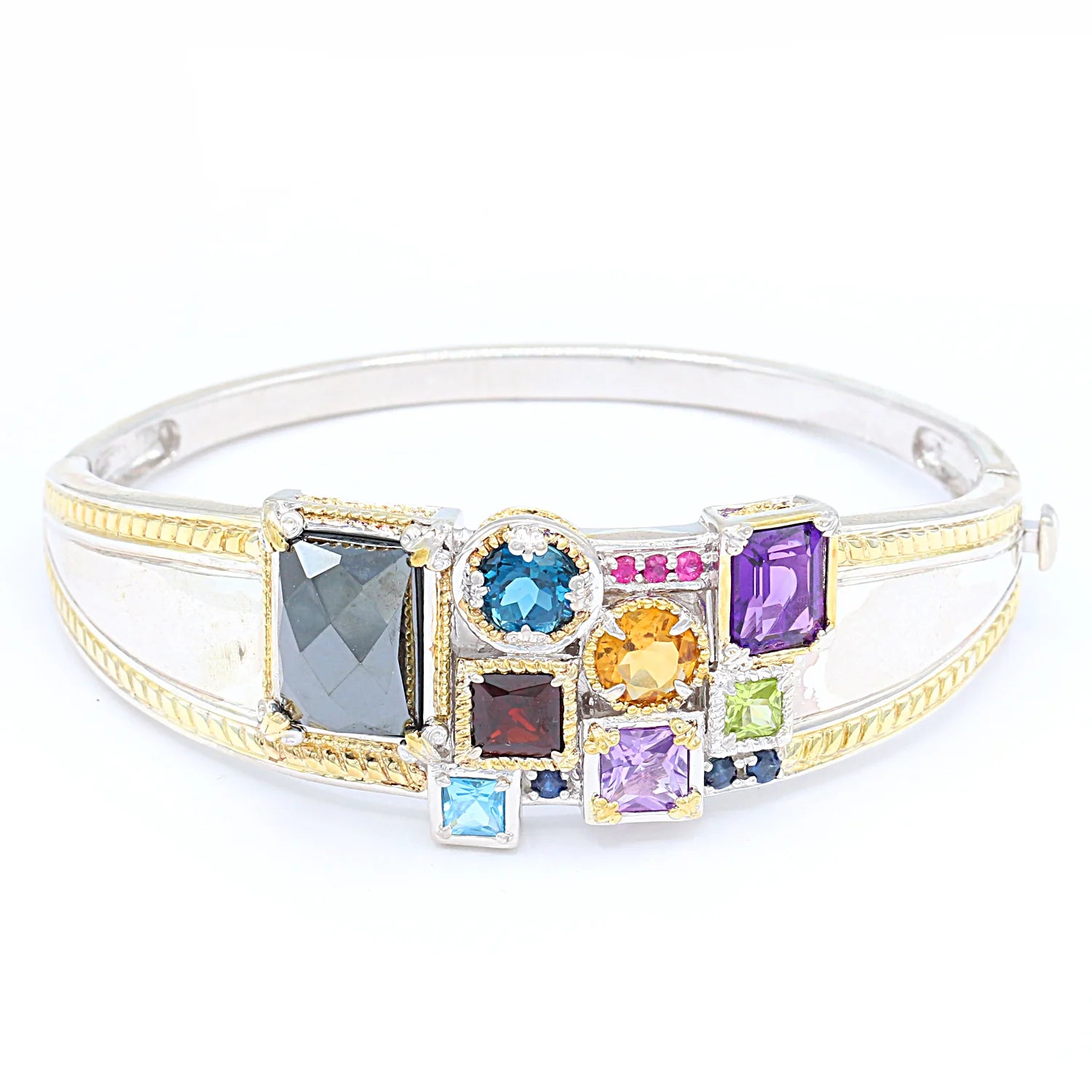 Gems en Vogue 21.39ctw Hematite & Multi Gemstone Bangle Bracelet