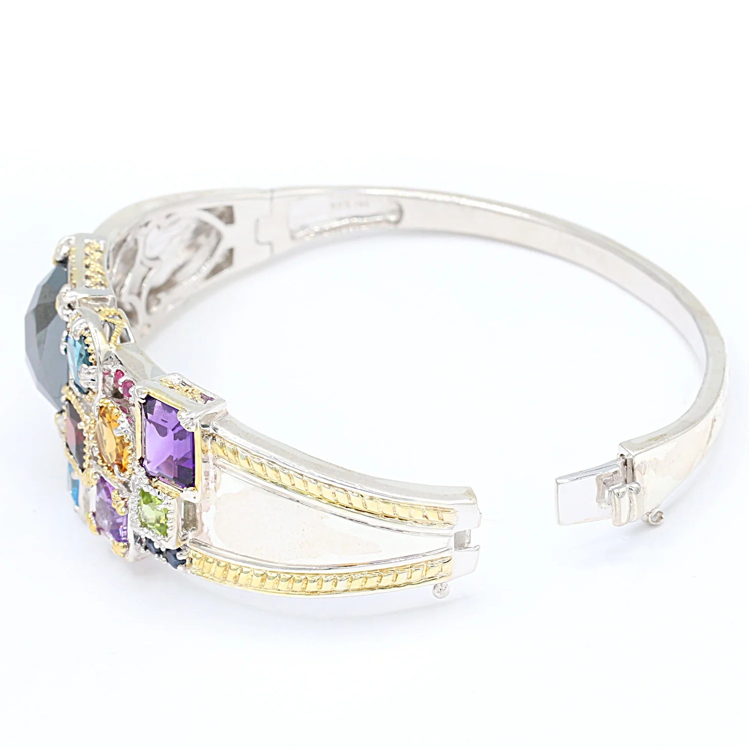 Gems en Vogue 21.39ctw Hematite & Multi Gemstone Bangle Bracelet