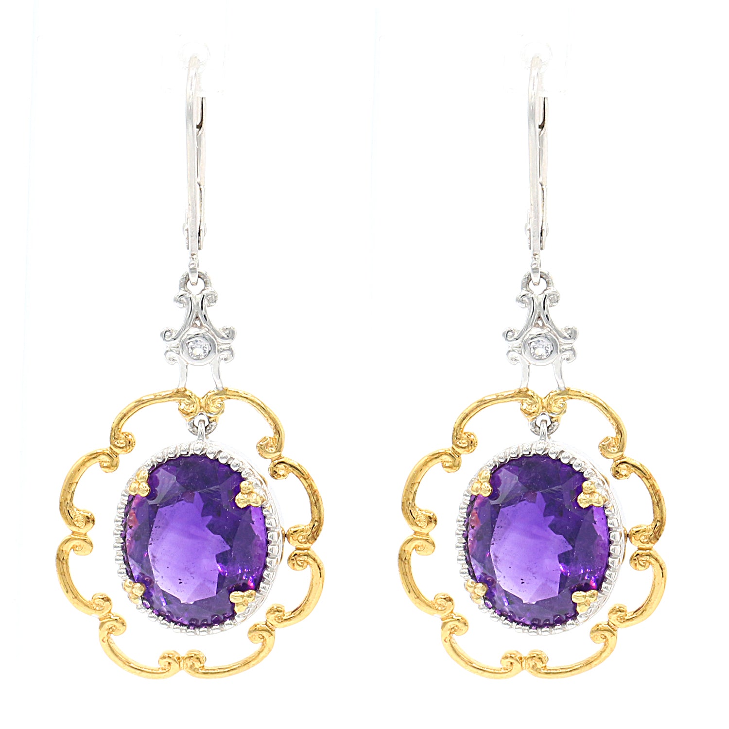 Gems en Vogue 9.24ctw Amethyst & White Sapphire Drop Earrings