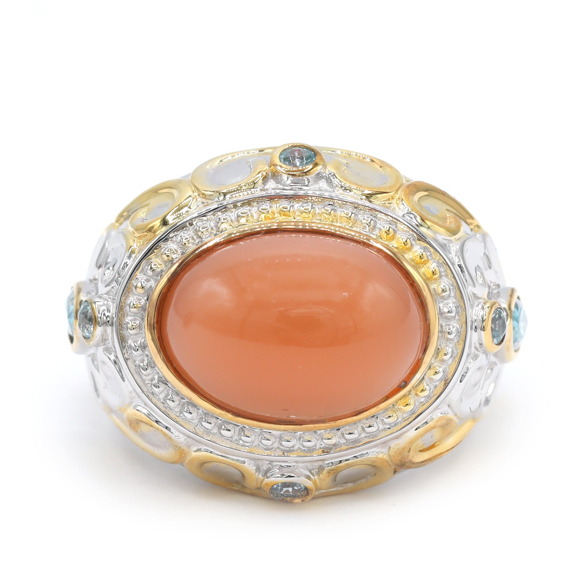 Gems en Vogue Peach Moonstone & Blue Zircon Ring