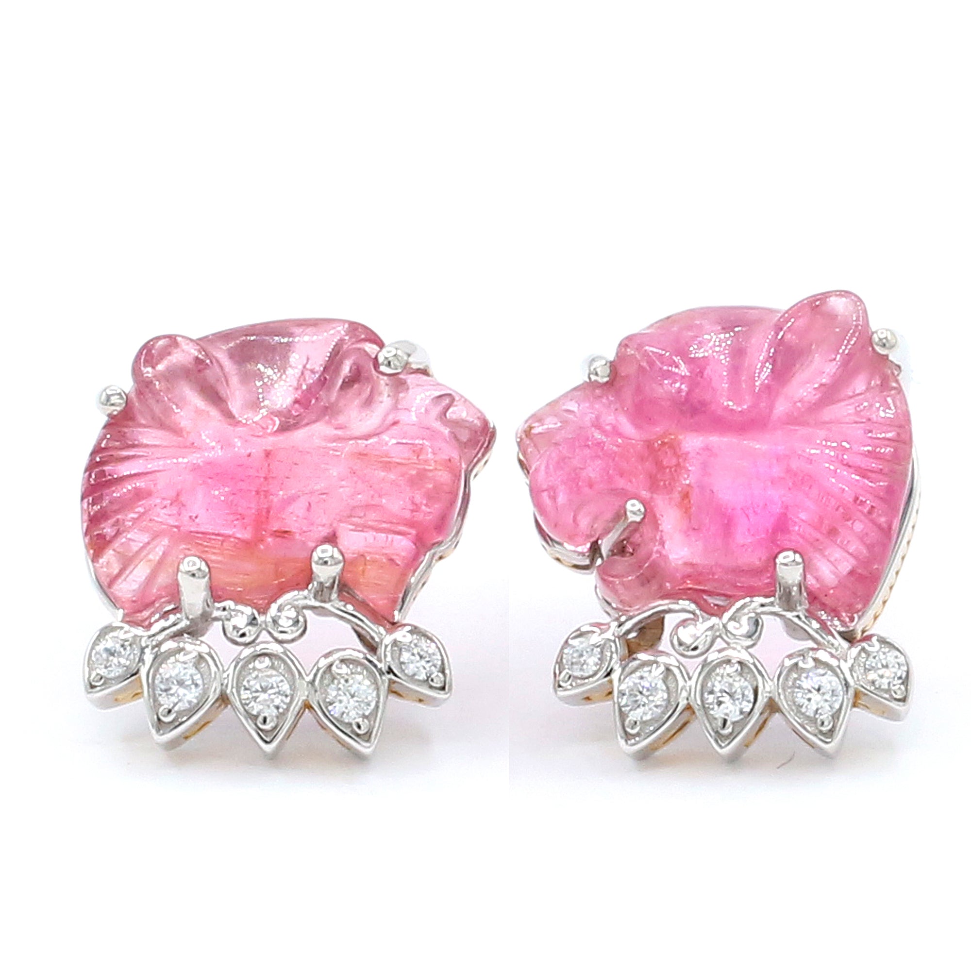 Couture Gems One-of-a-Kind 24K Palladium Silver Carved Panther Pink Tourmaline & White Zircon Stud Earrings