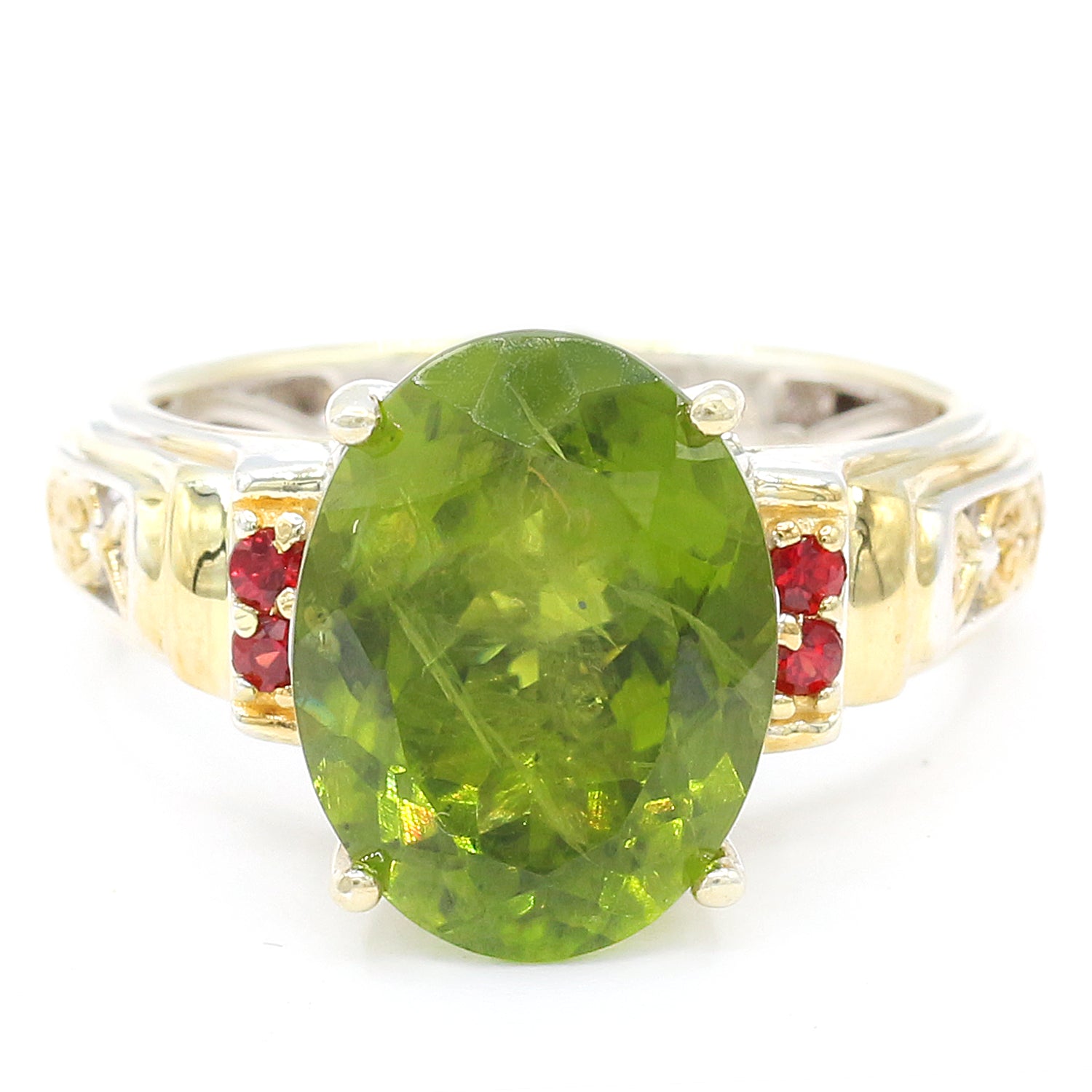Gems en Vogue One-of-a-kind 8.35ctw Peridot & Orange Sapphire Ring