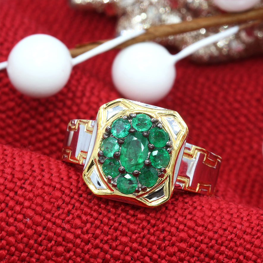 Gems en Vogue 1.27ctw Grizzly Emerald Cluster Ring