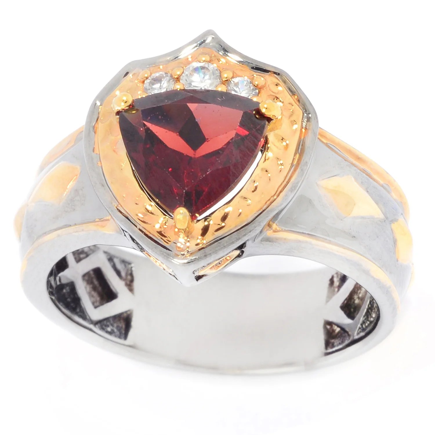 Gems en Vogue 1.65ctw Trillion Garnet & White Zircon Ring