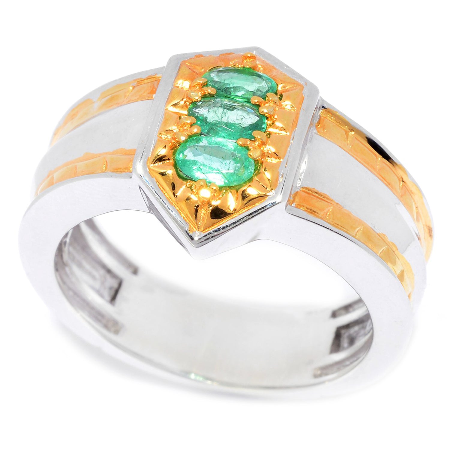 Gems en Vogue 0.69ctw Belmont Emerald Three Stone Ring