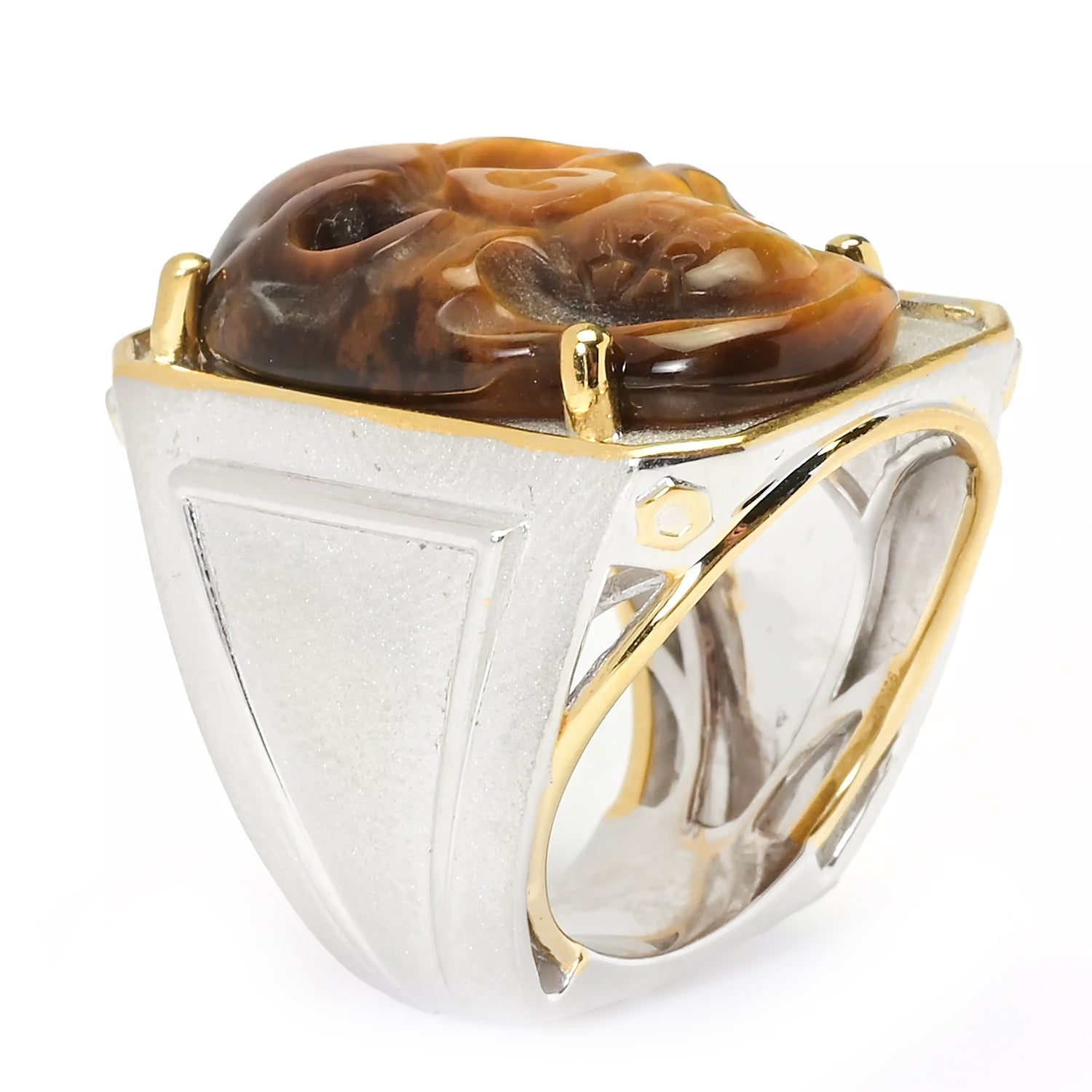 Gems en Vogue Tiger's Eye Carved Skull Ring