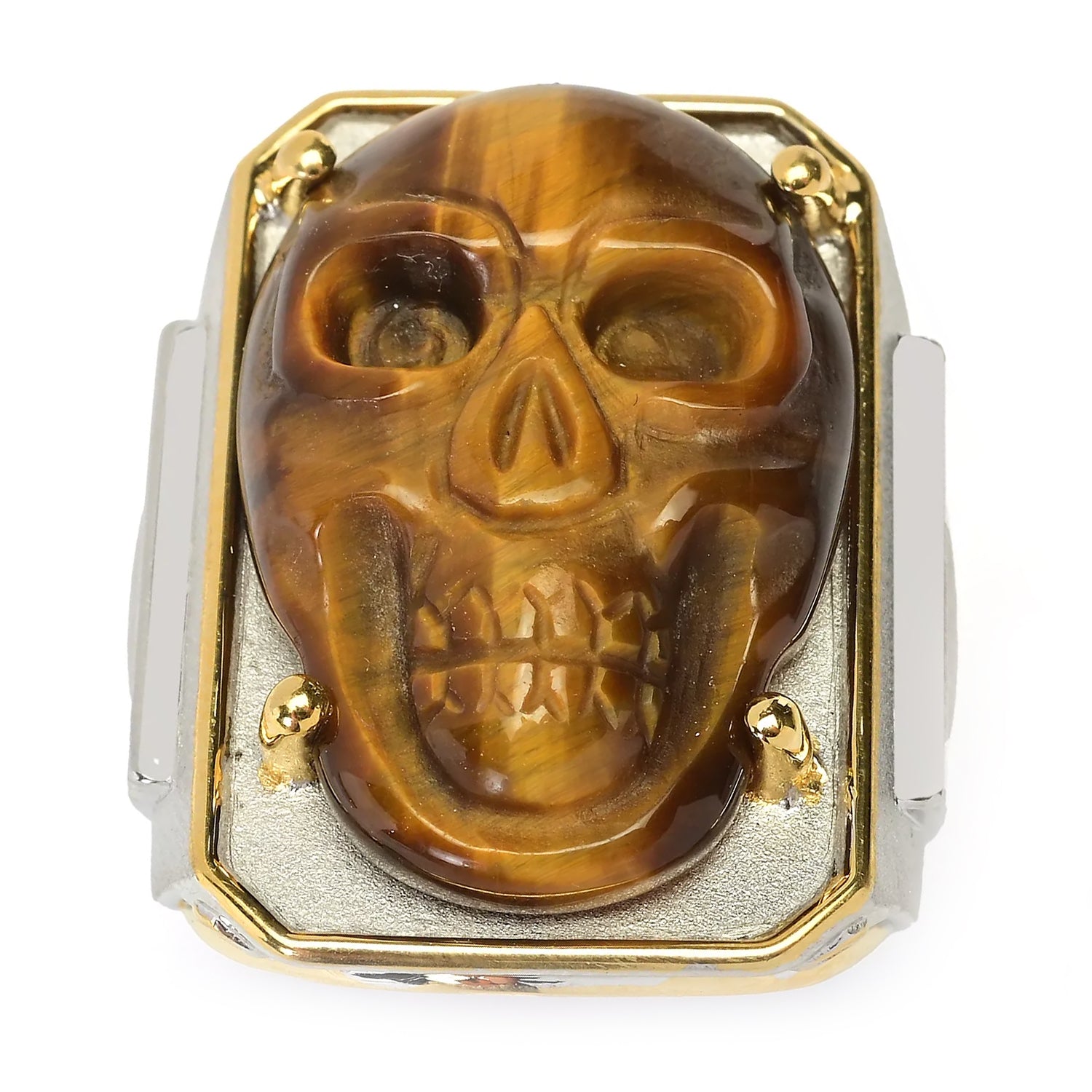 Gems en Vogue Tiger's Eye Carved Skull Ring