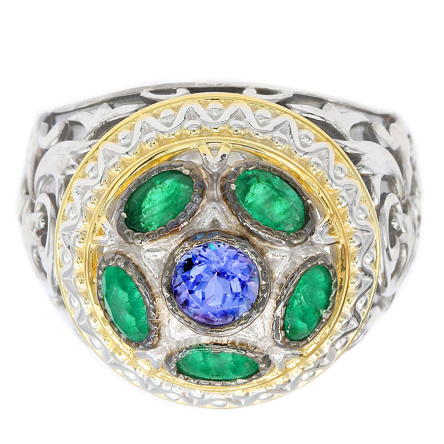 Gems en Vogue 1.80ctw Tanzanite & Grizzly Emerald Ring