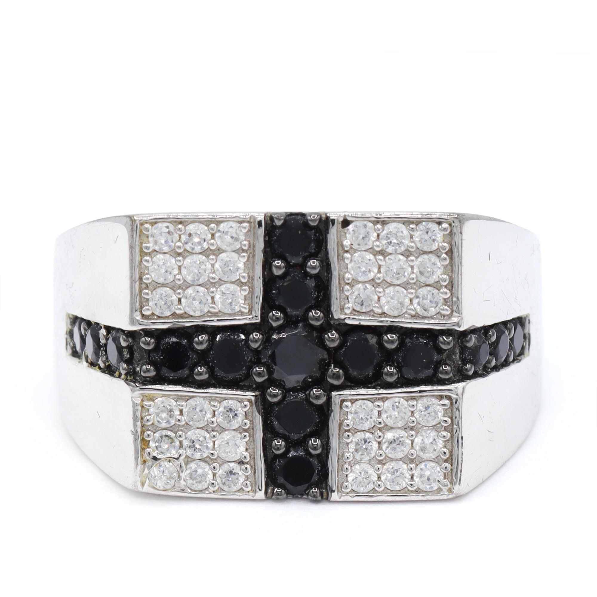 Signity Sterling Silver Black & White Cubic Zirconia Cross Ring CANNOT BE RESIZED