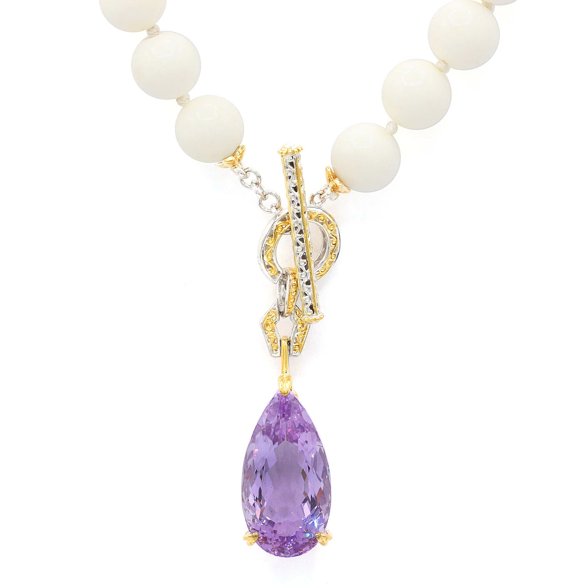 Gems en Vogue 24K Palladium Silver 14.50ctw Pink Amethyst & White Coral Bead Necklace