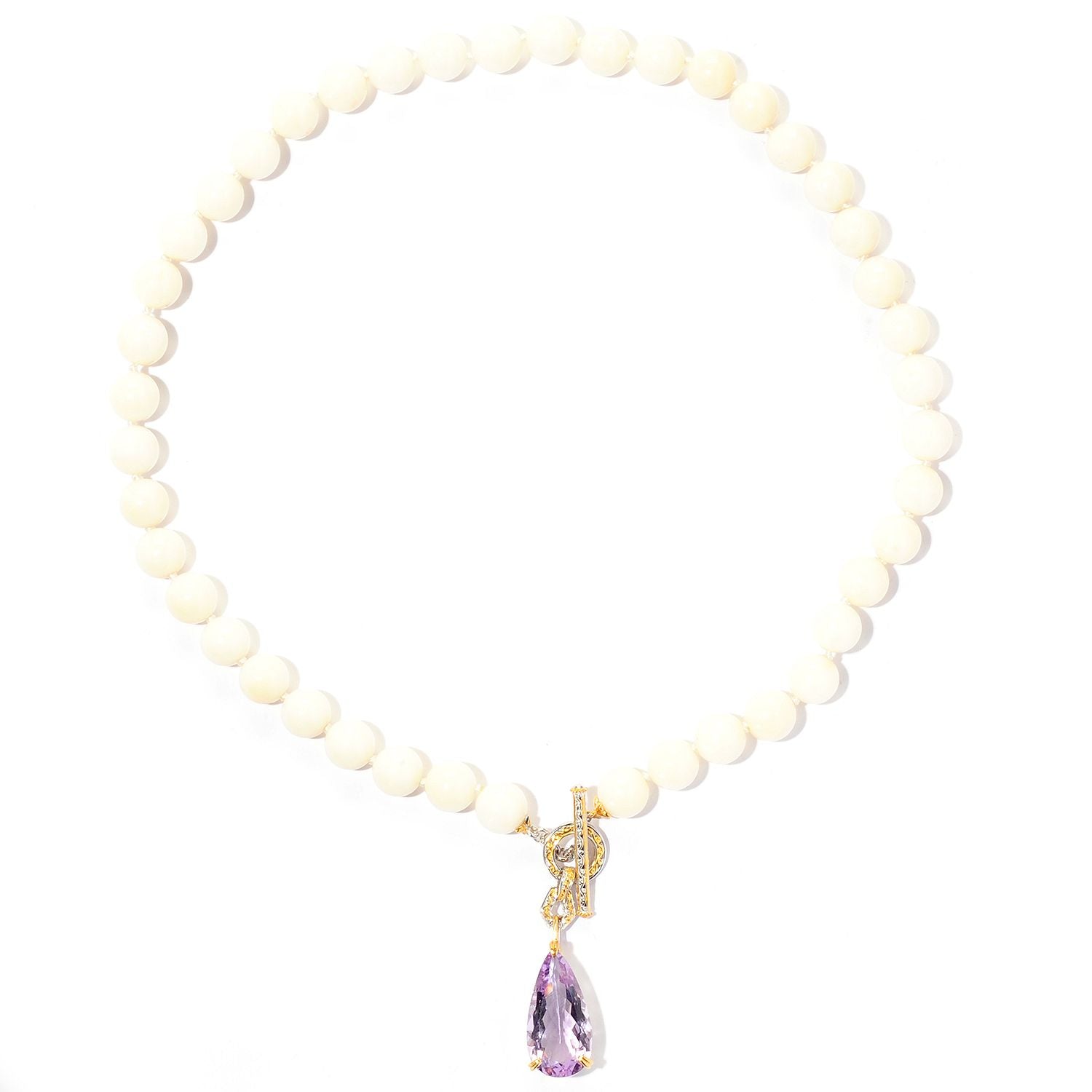 Gems en Vogue 24K Palladium Silver 14.50ctw Pink Amethyst & White Coral Bead Necklace