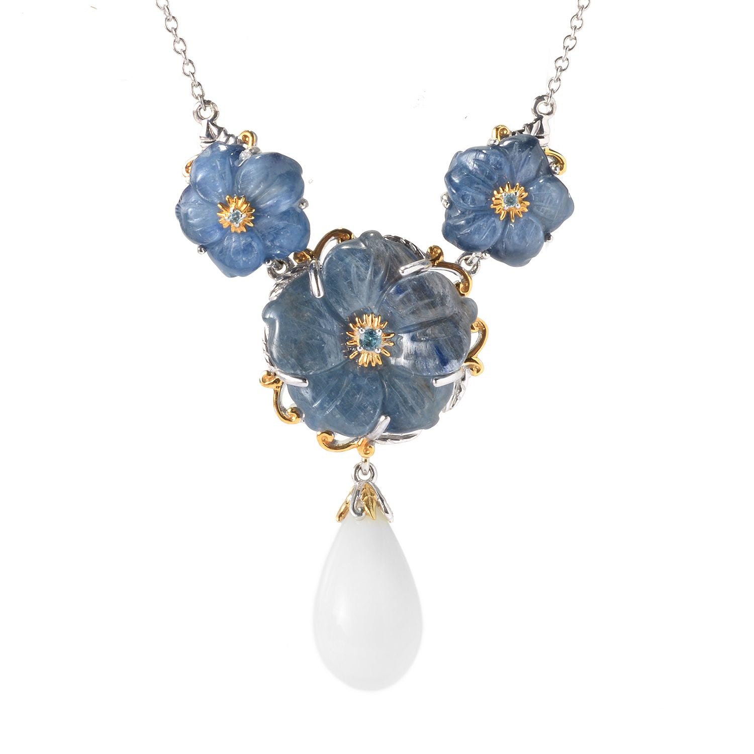 Gems en Vogue 24K Palladium Silver Carved Kyanite Flower & White Coral Necklace