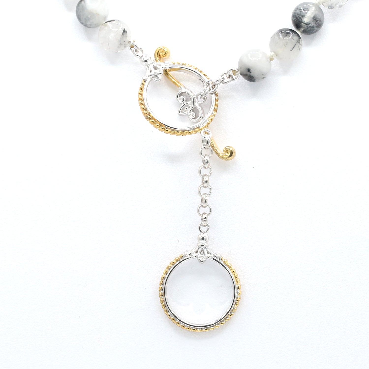 Gems en Vogue 24K Palladium Silver Rutilated Quartz Bead Toggle Necklace