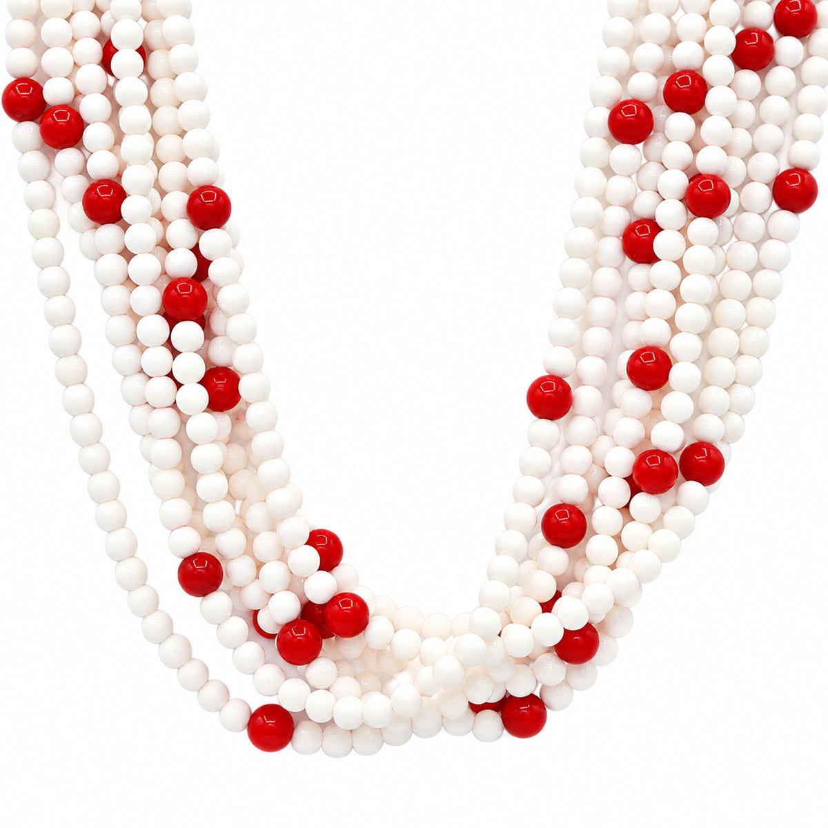 Gems en Vogue Red & White Coral Multi Strand Bead Necklace