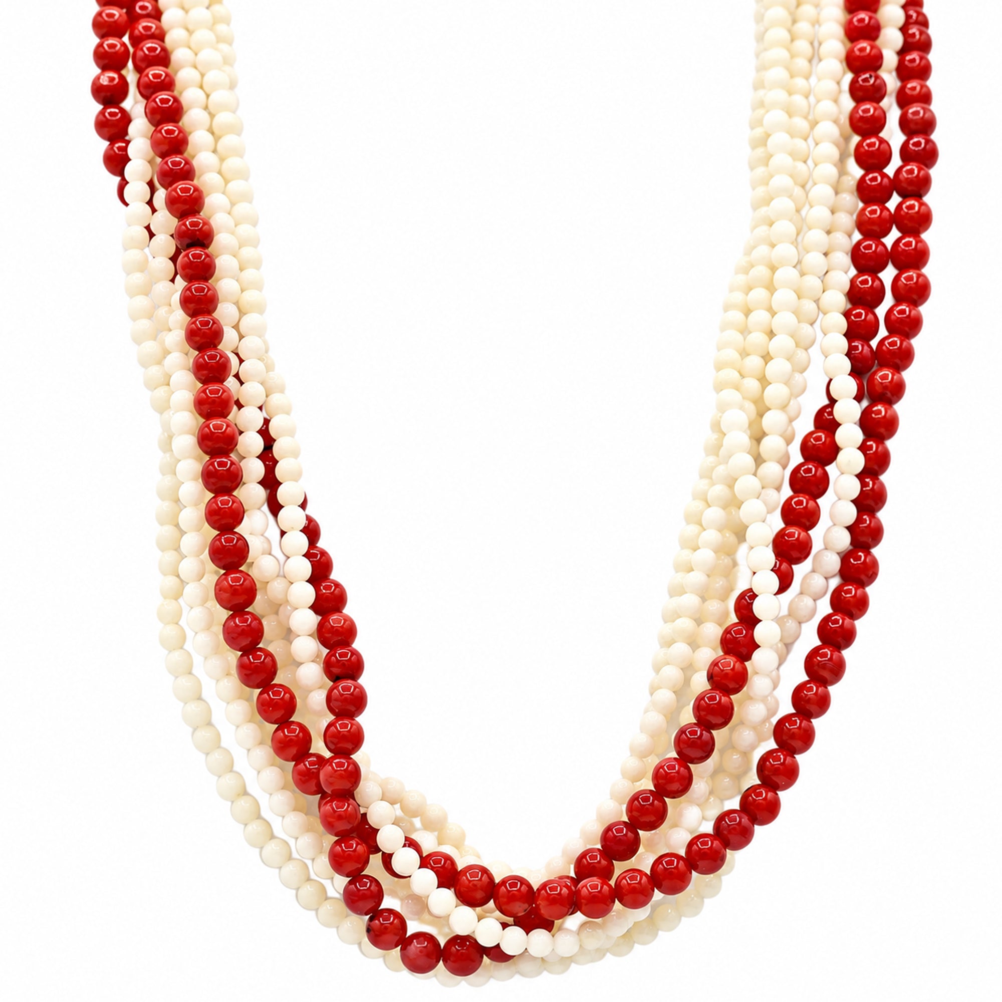 Gems en Vogue 24K Palladium Silver Red & White Coral Multi Strand Bead Necklace