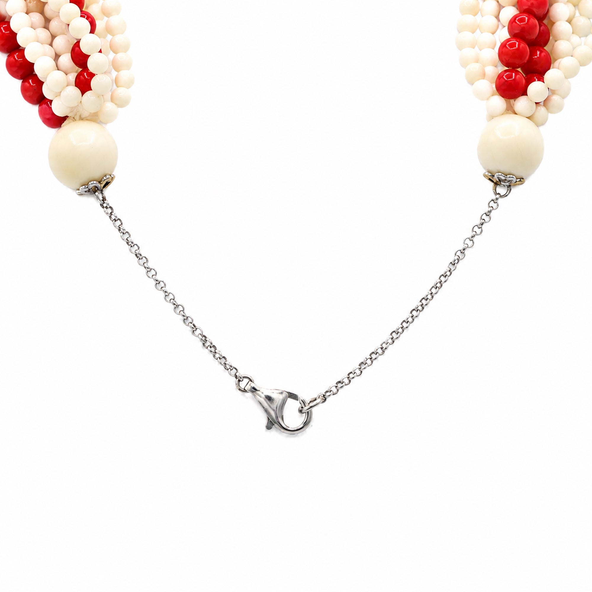 Gems en Vogue 24K Palladium Silver Red & White Coral Multi Strand Bead Necklace