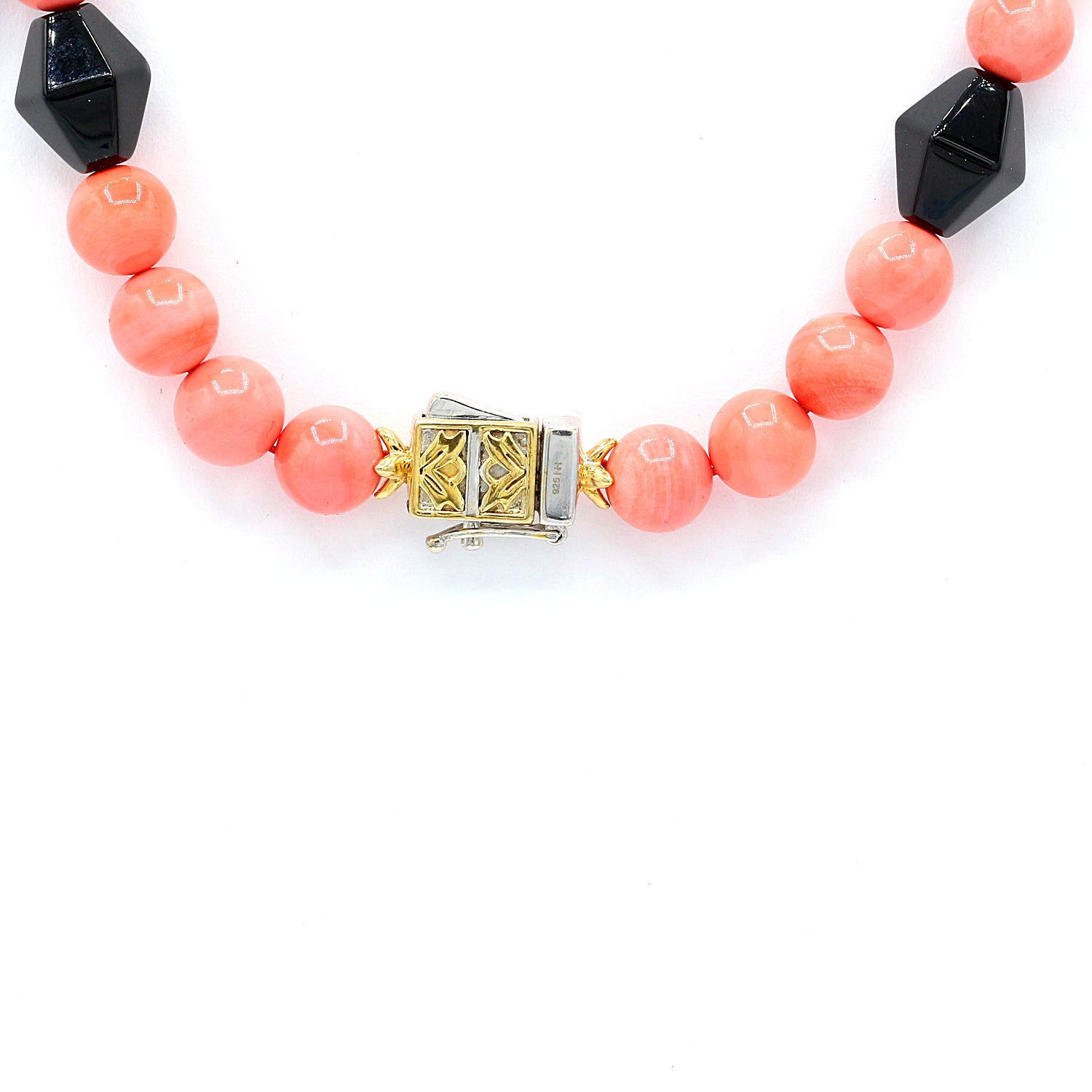 Gems en Vogue Salmon Coral & Black Onyx Bead Necklace