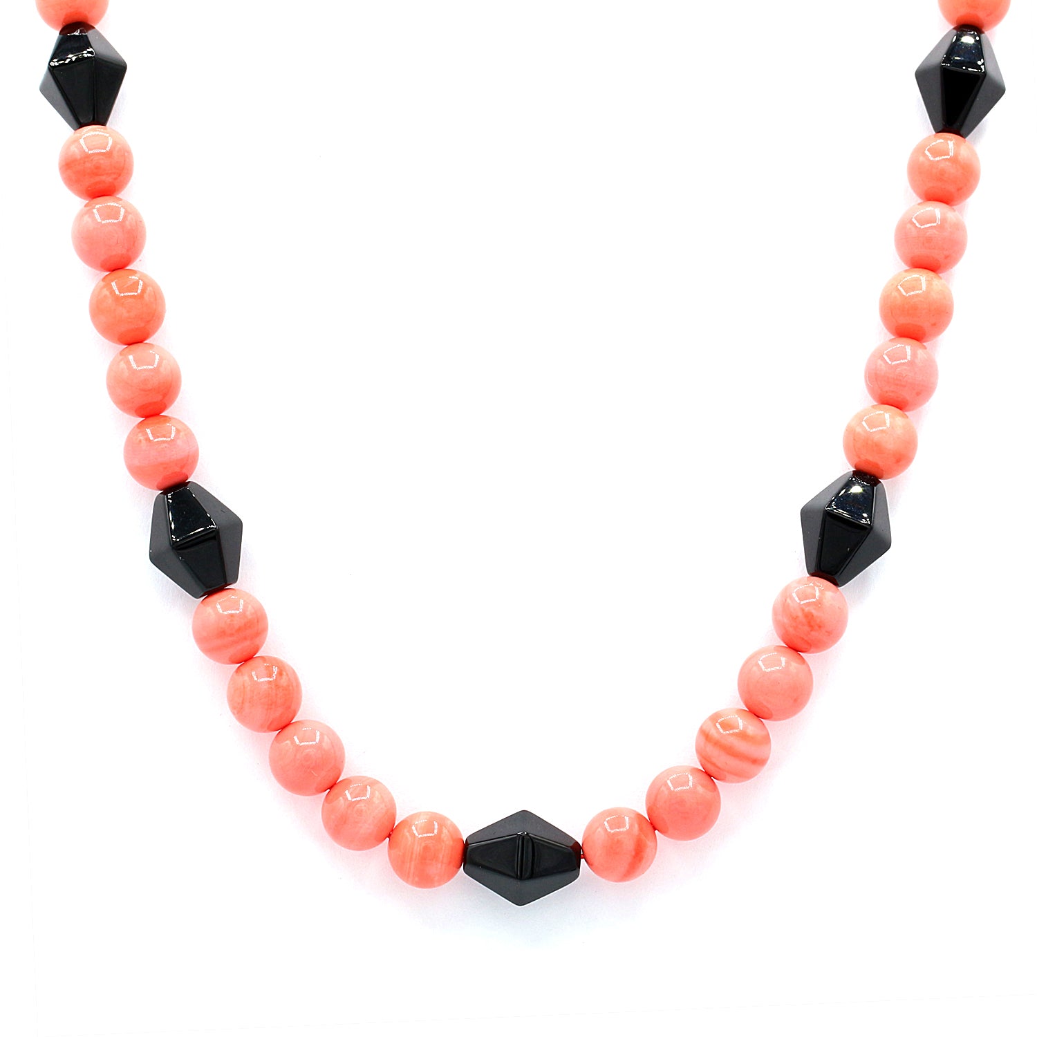 Gems en Vogue Salmon Coral & Black Onyx Bead Necklace