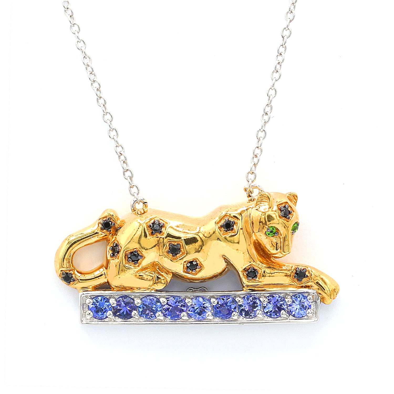 Gems en Vogue 2.06ctw Tanzanite, Spinel & Chrome Diopside Leopard Bar Necklace