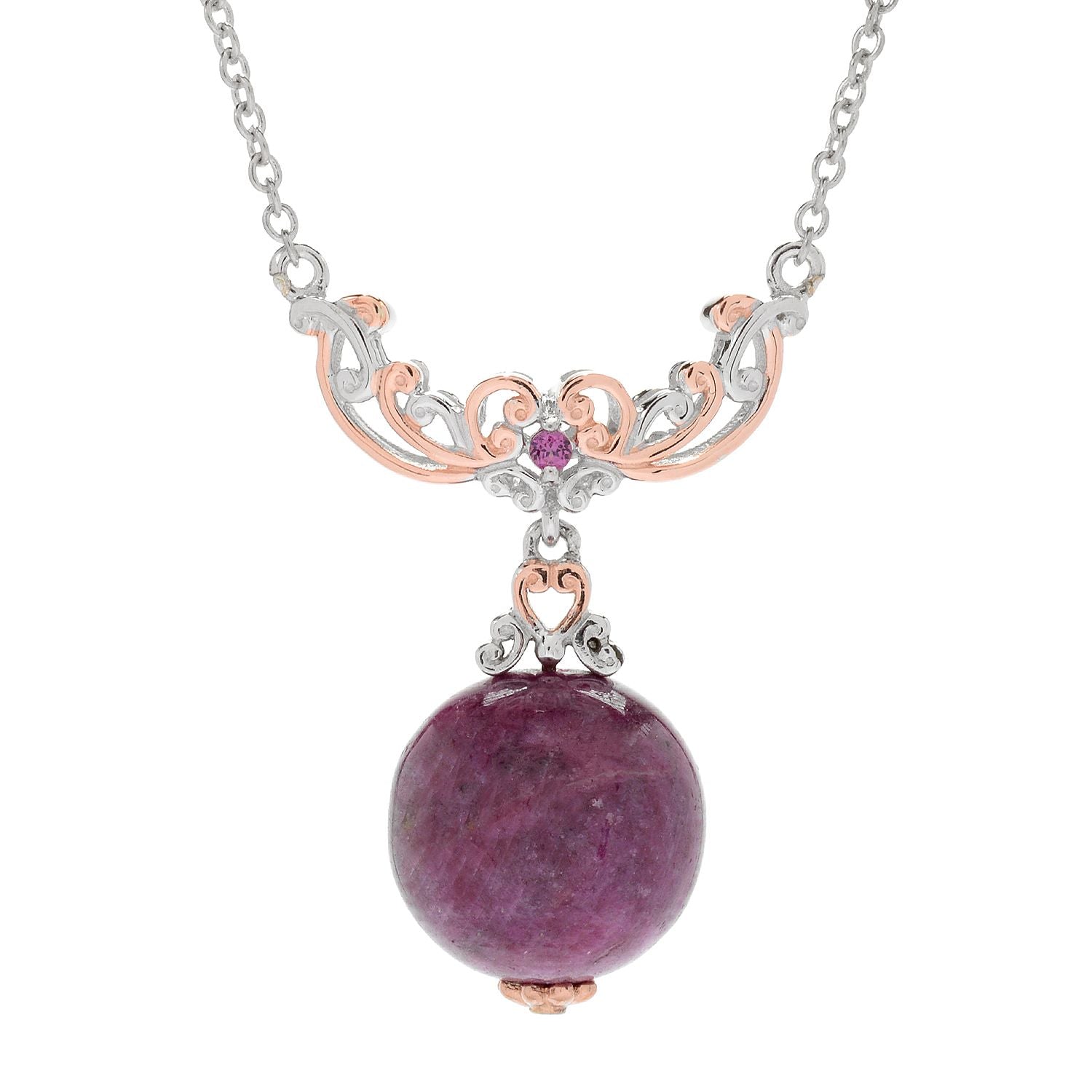 Gems en Vogue 18K Palladium Silver Burmese Ruby Bead & Rhodolite Garnet Necklace