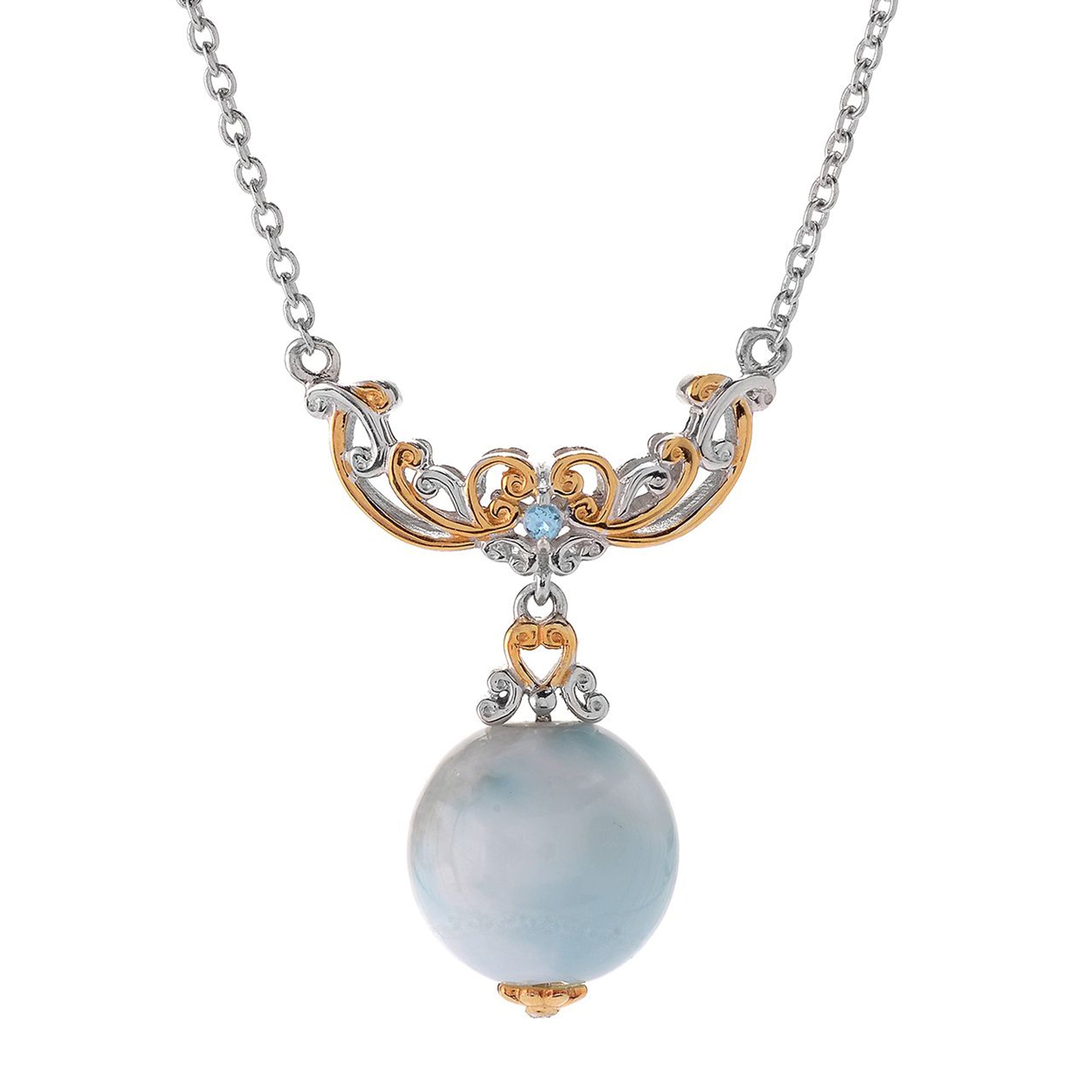 Gems en Vogue 24K Palladium Silver Larimar Bead & Swiss Blue Topaz Necklace