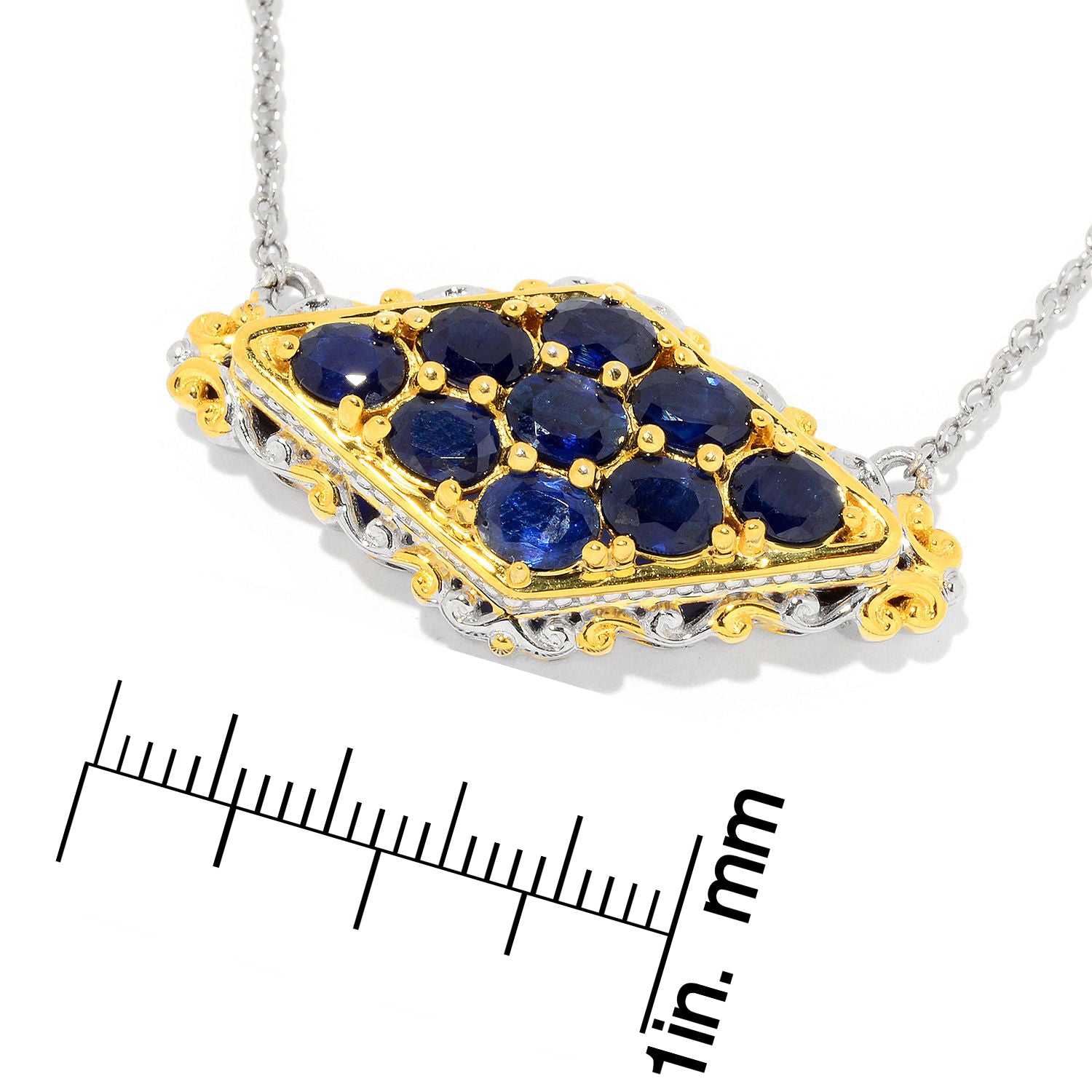 Gems en Vogue 2.97ctw Royal Blue Sapphire Cluster Necklace